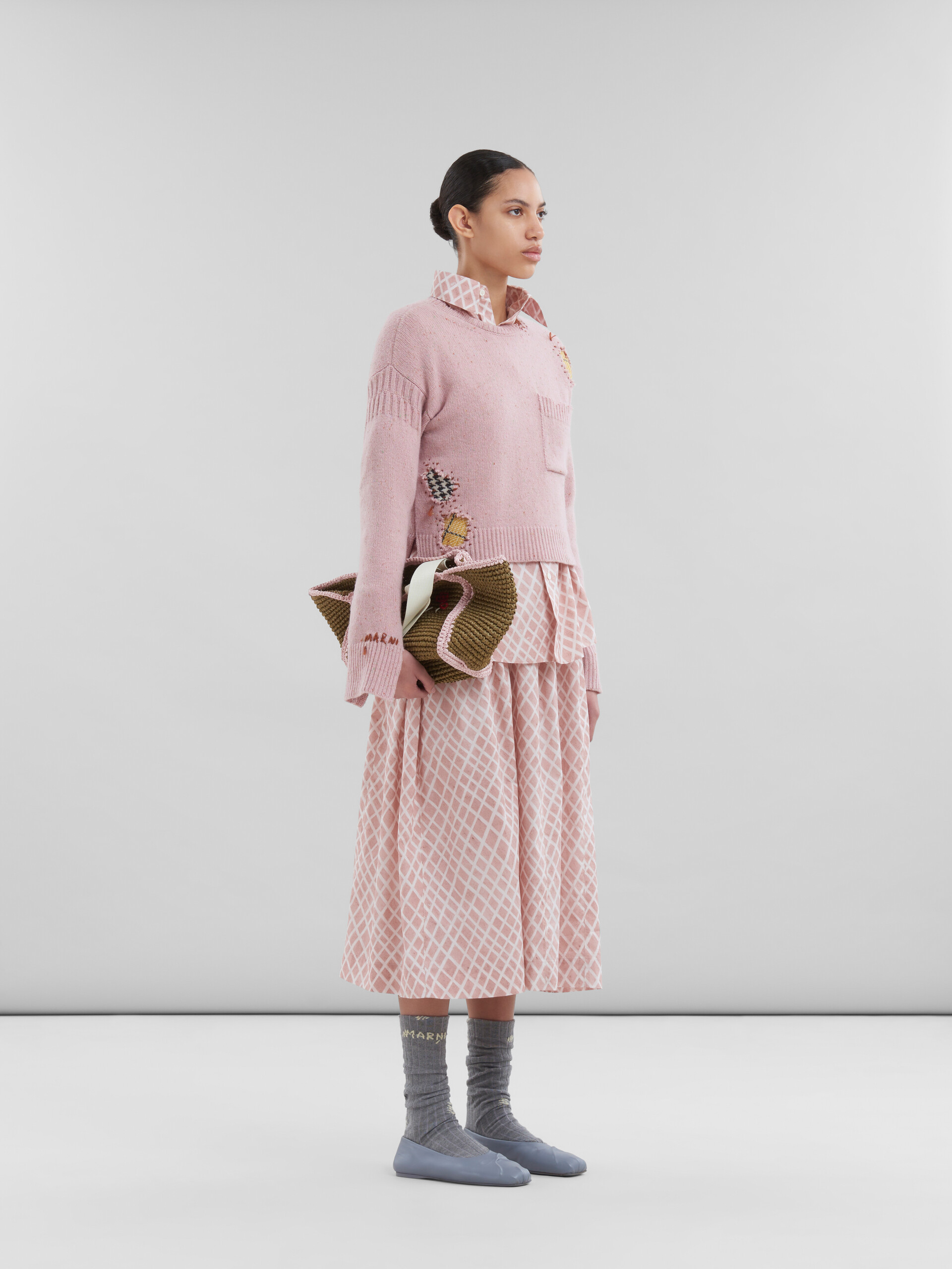 Pink poplin midi skirt with Landscapes print - Skirts - Image 5