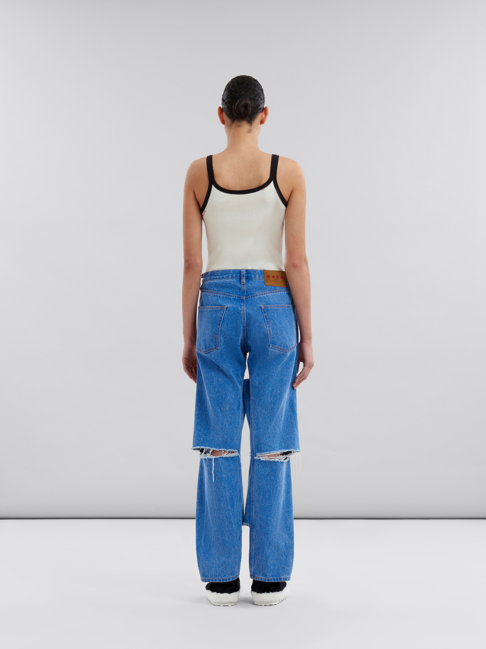 Blue organic denim slashed boyfriend jeans - Pants - Image 3