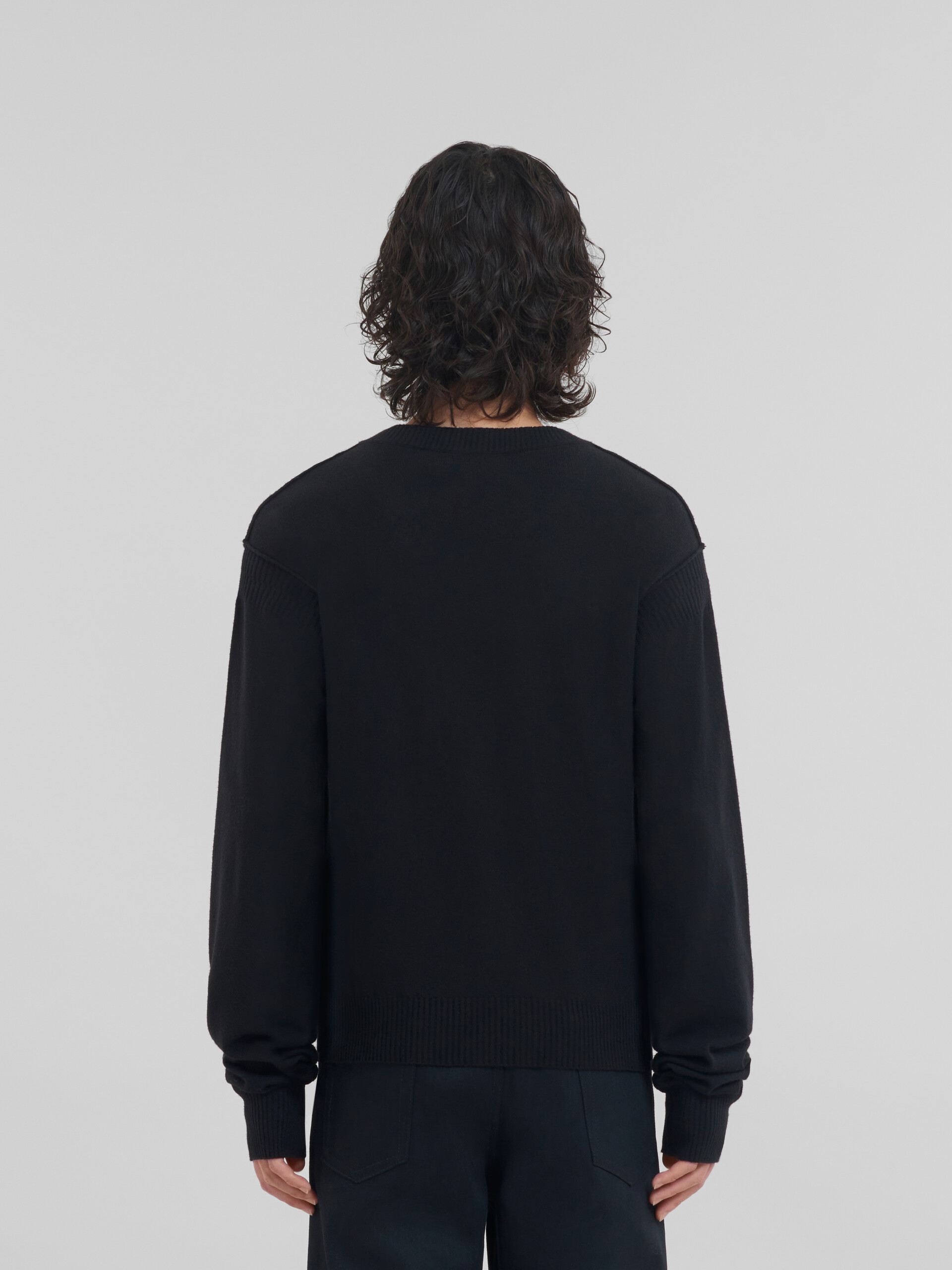 Black wool and cashmere crewneck with logo - Pullovers - Image 3