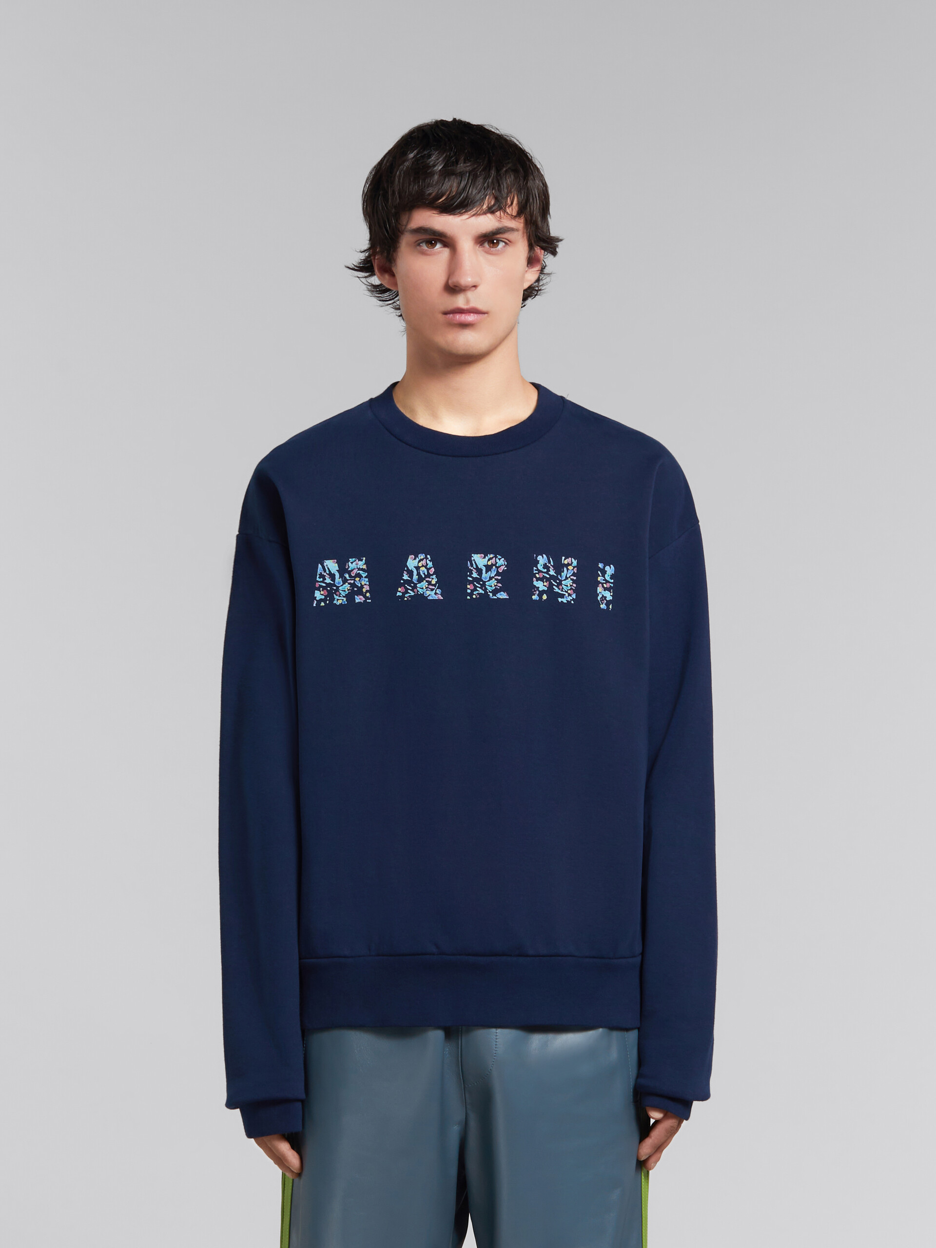 Sweat-shirt en coton biologique bleu avec imprimé à motif Marni - Maille - Image 2