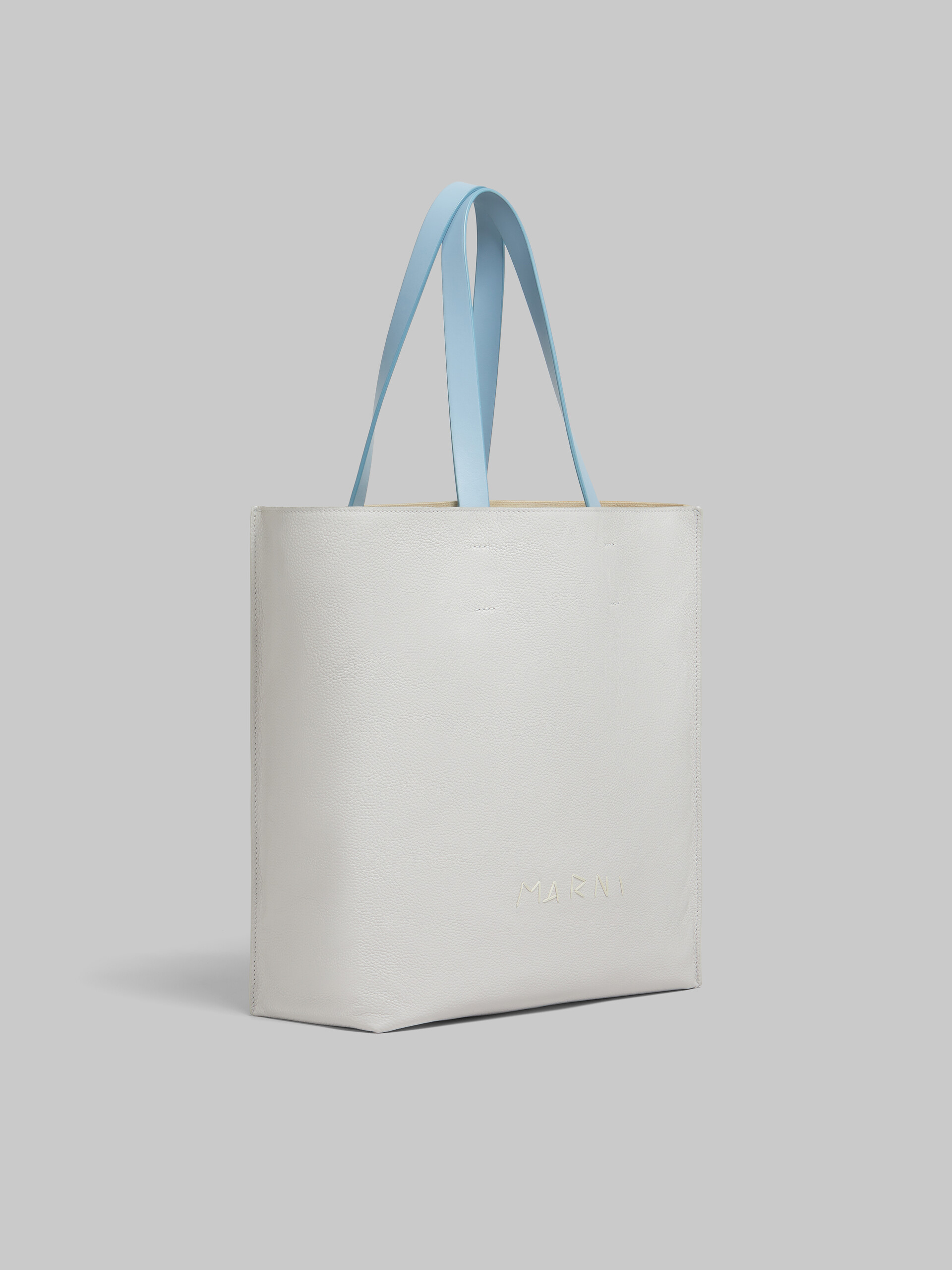 White and beige leather Museo Soft Tote large with Marni Symbol embroidery - Shopping Bags - Image 6