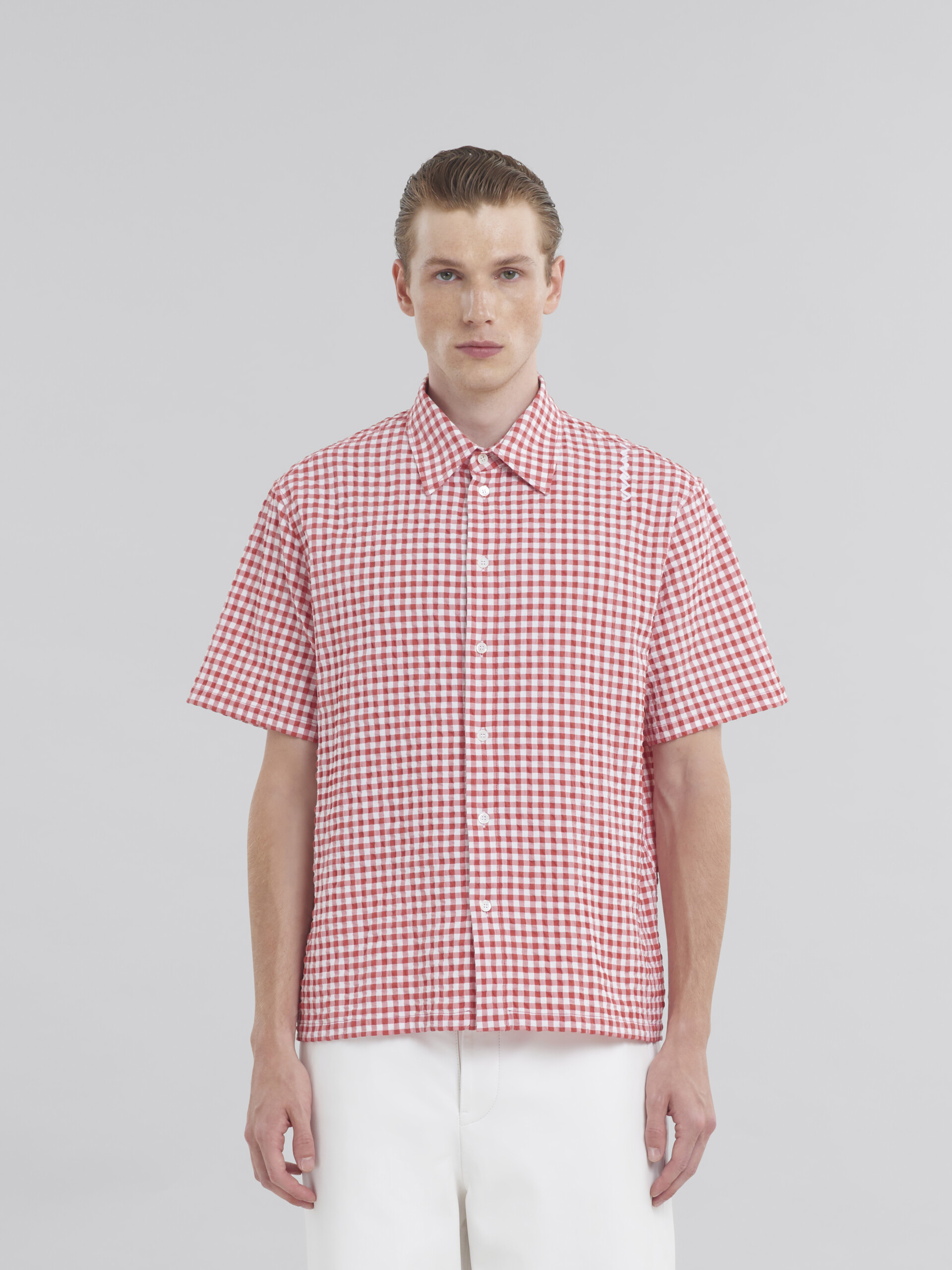 Light blue and white seersucker checked shirt - Shirts - Image 2