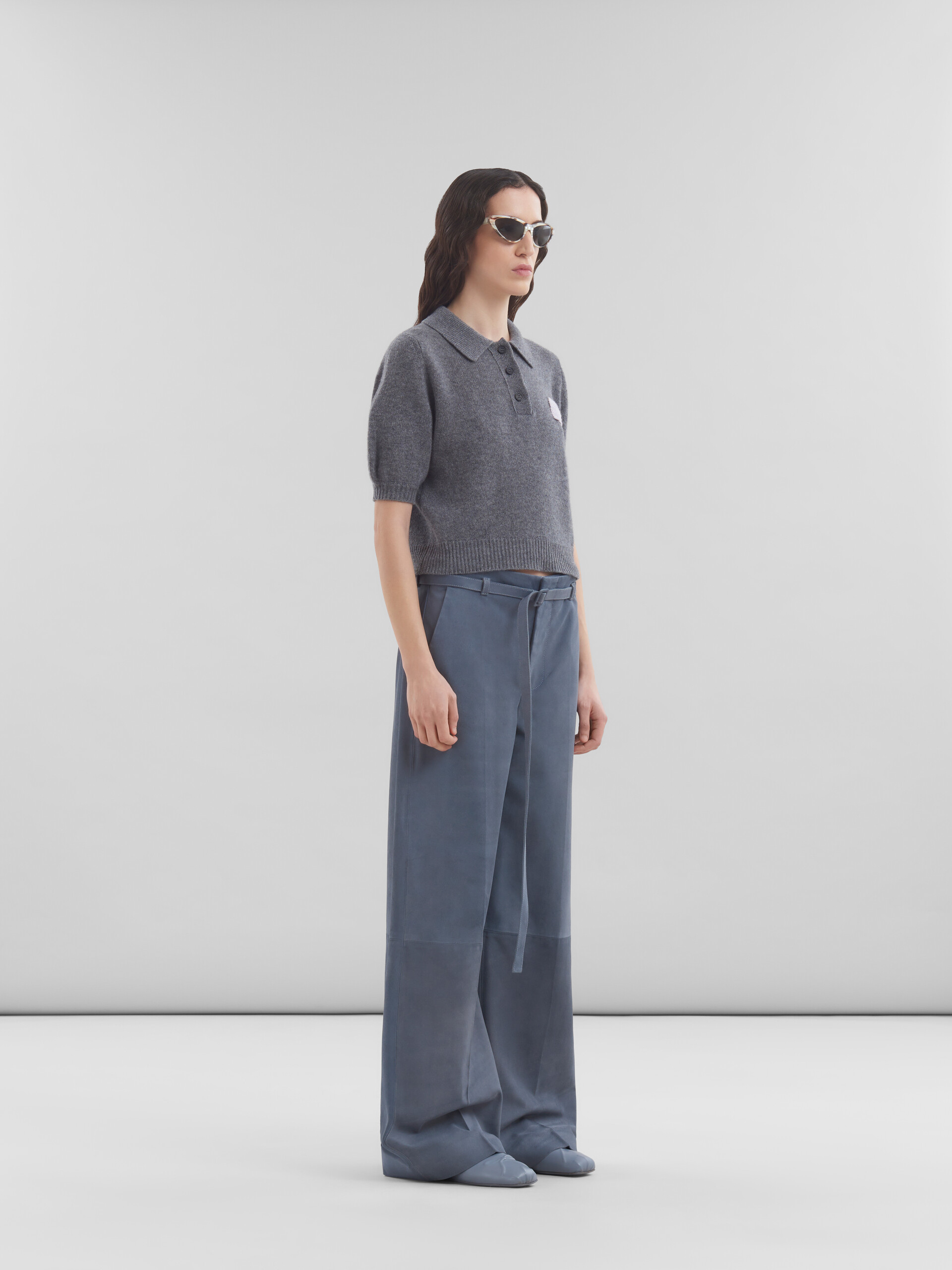 Grey suede trousers with belt - Pants - Image 5