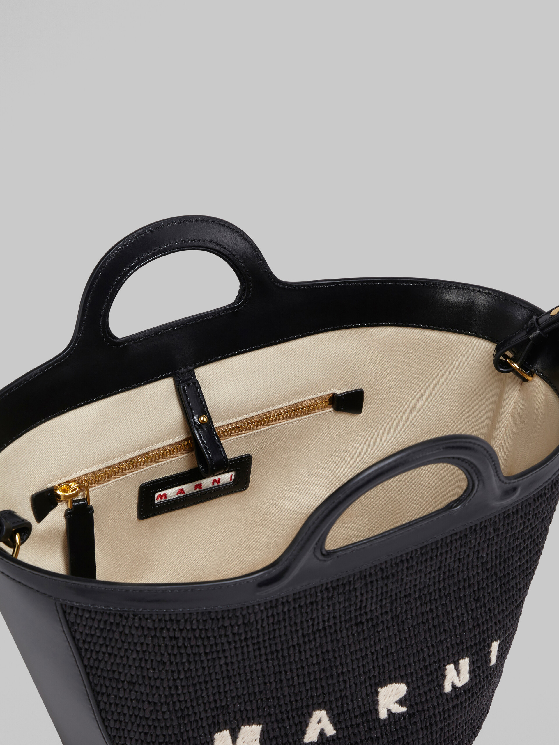 Tropicalia Small Bag in brown leather and raffia-effect fabric - Handbag - Image 4