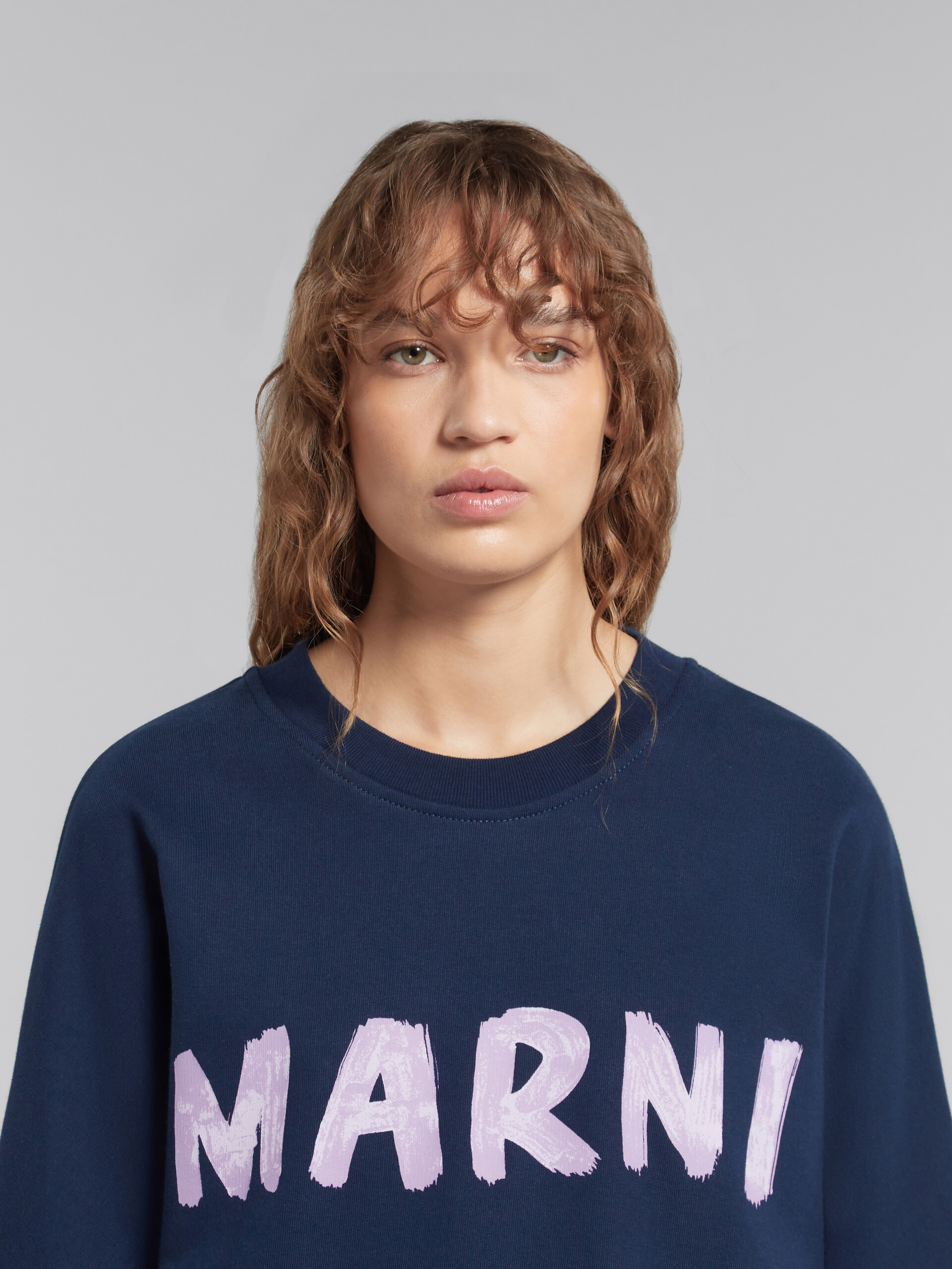 Blue organic cotton sweatshirt with Marni print - Pullovers - Image 4