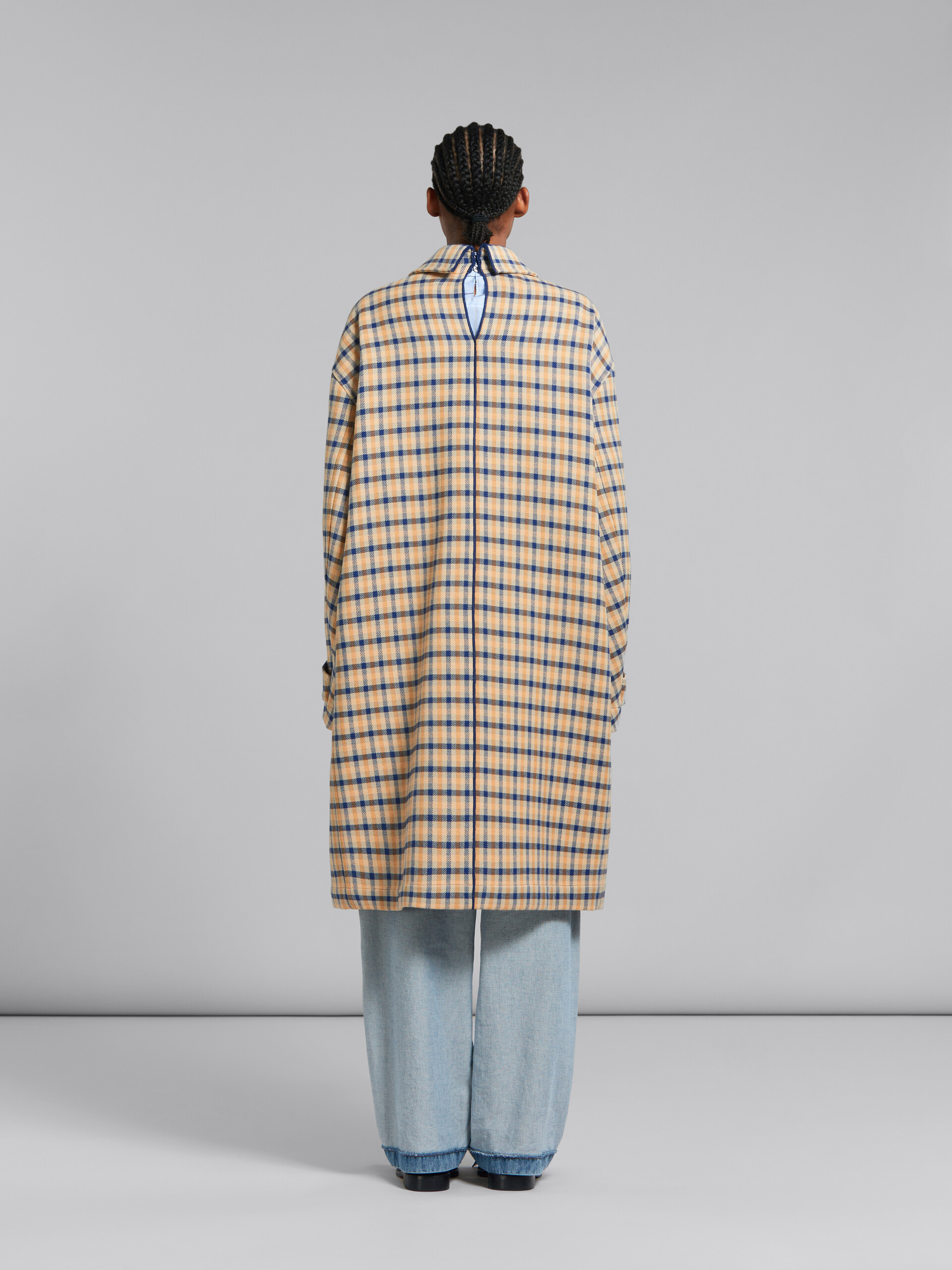 Manteau réversible en laine bleue et jaune à carreaux - Vestes - Image 3