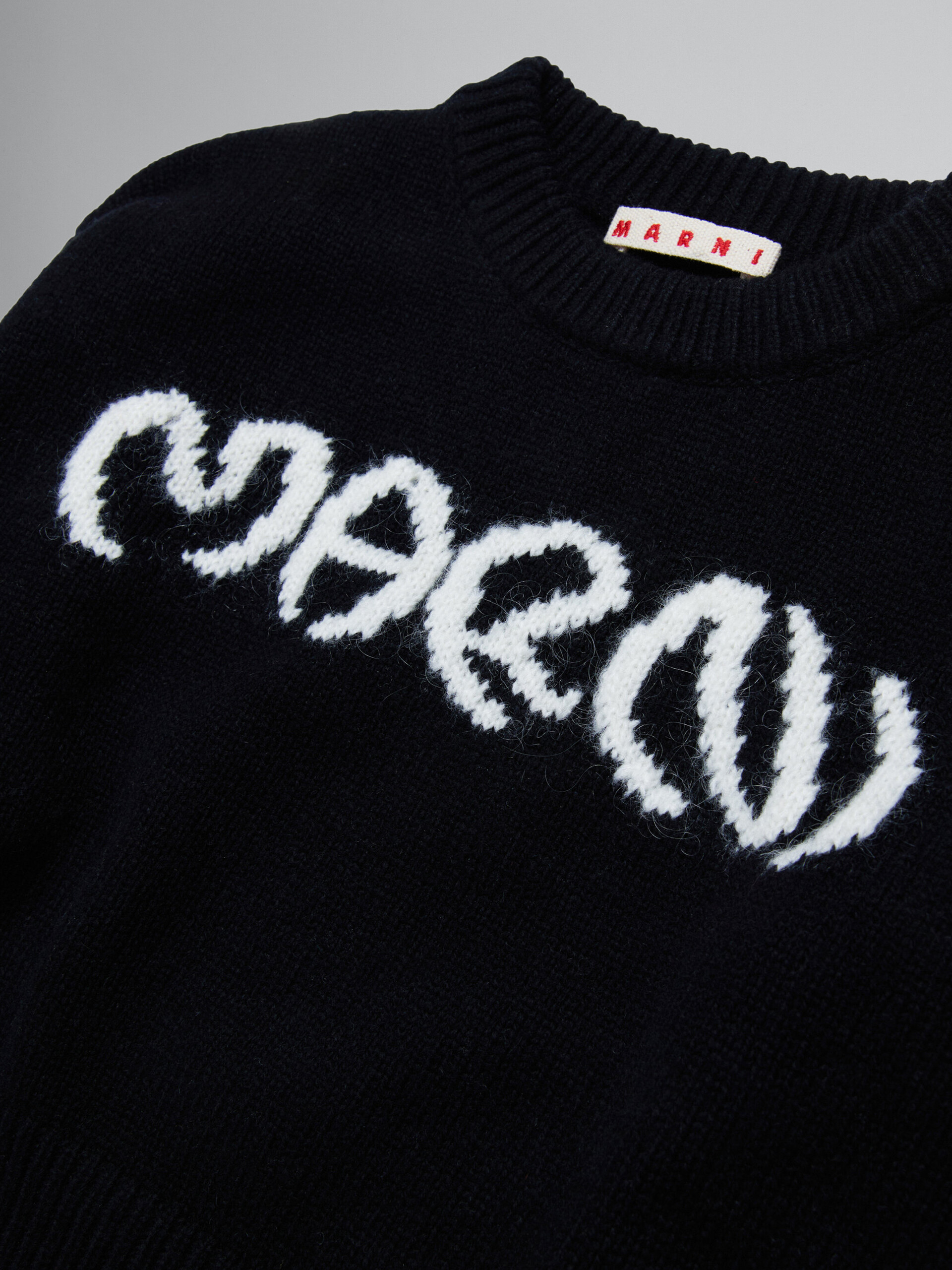 Black wool-blend pullover with inlaid logo - Knitwear - Image 4