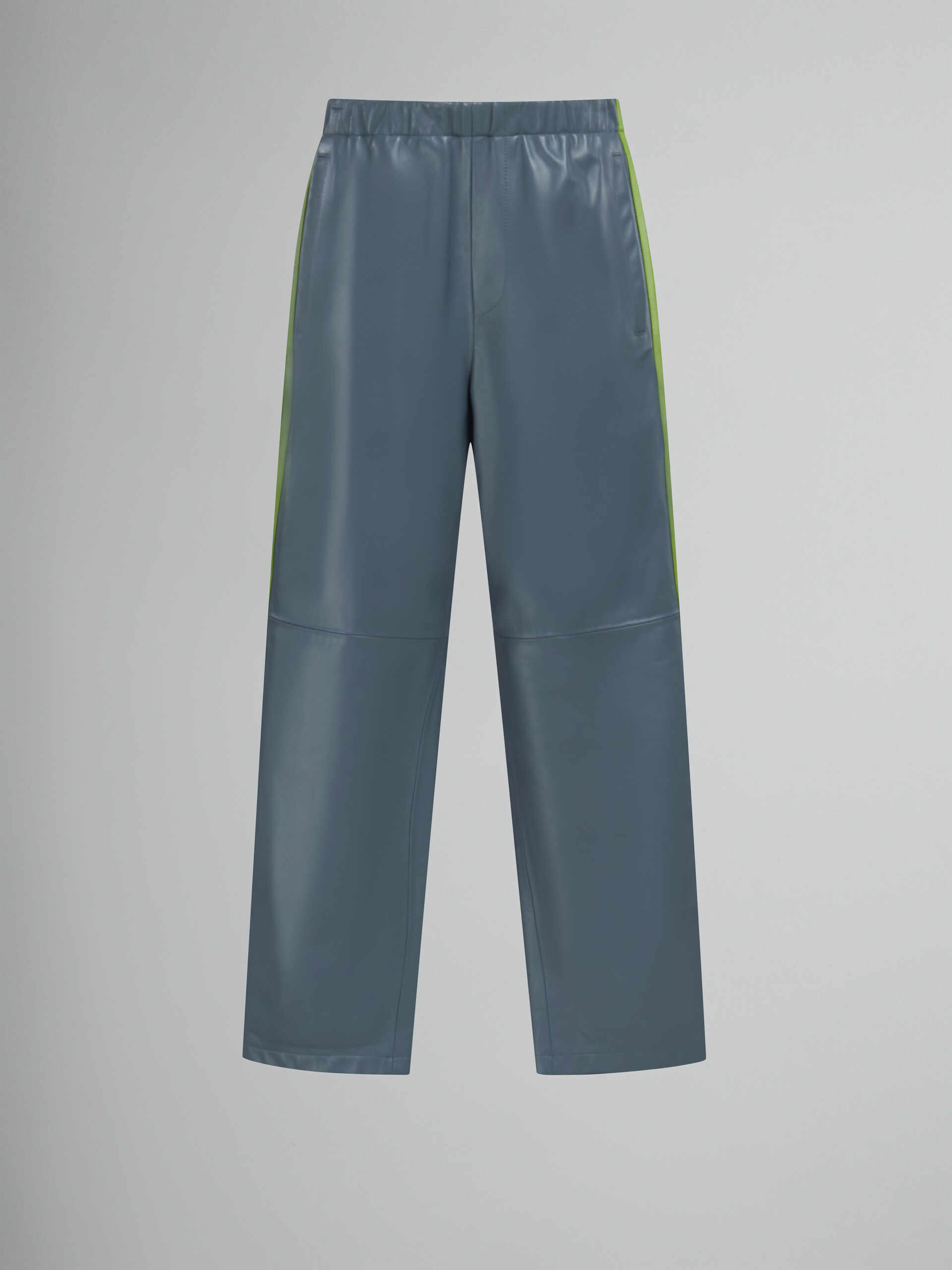Pantalon de survêtement en cuir nappa bleu sarcelle - Pantalons - Image 1