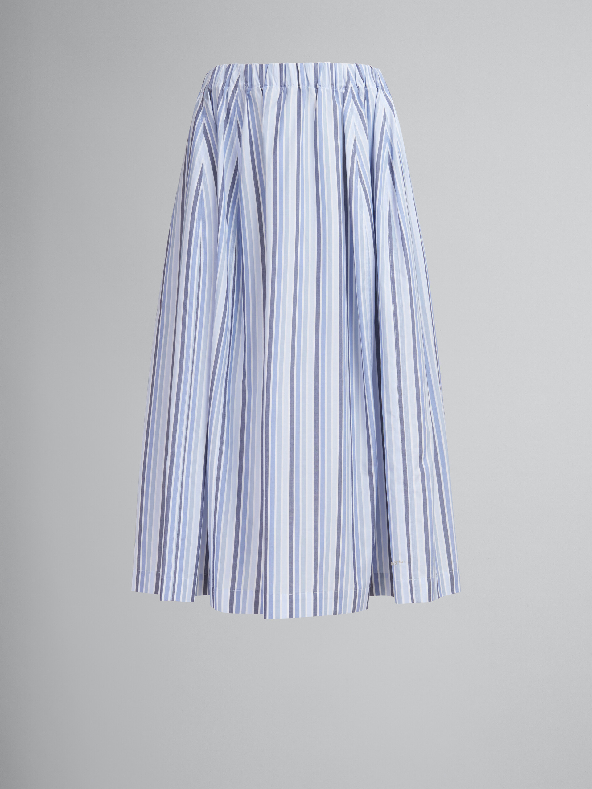 ブルー ストライプ オーガニックポプリン製  伸縮性のあるミディ丈スカート - スカート - Image 1