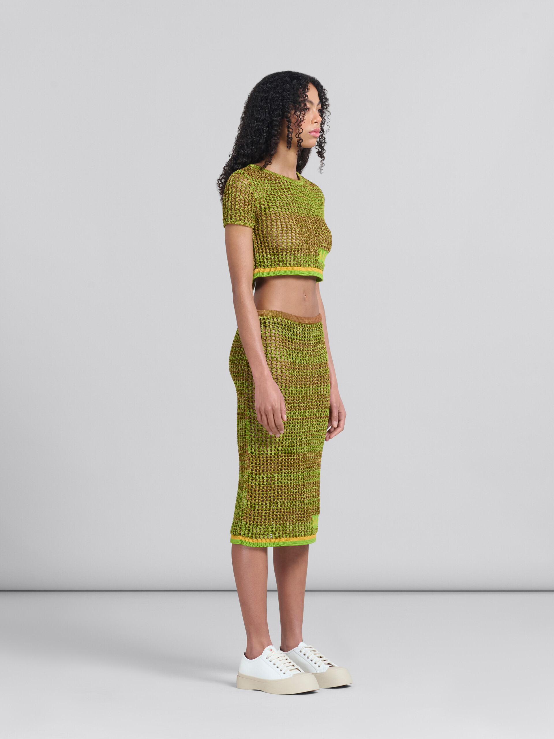 Falda midi de rejilla en algodón orgánico verde - Faldas - Image 5