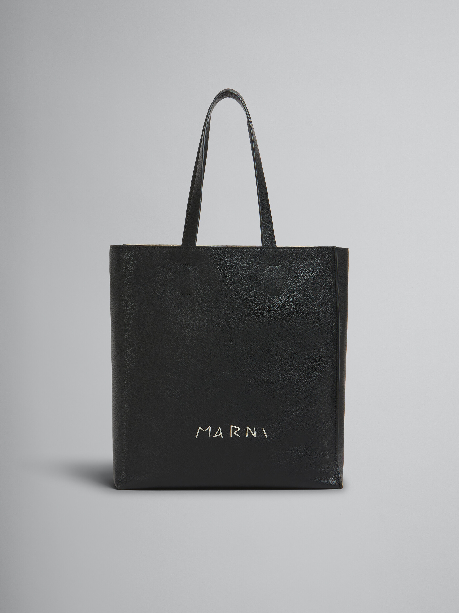 Black leather Museo Soft Tote large with Marni Symbol embroidery - Shopping Bags - Image 1