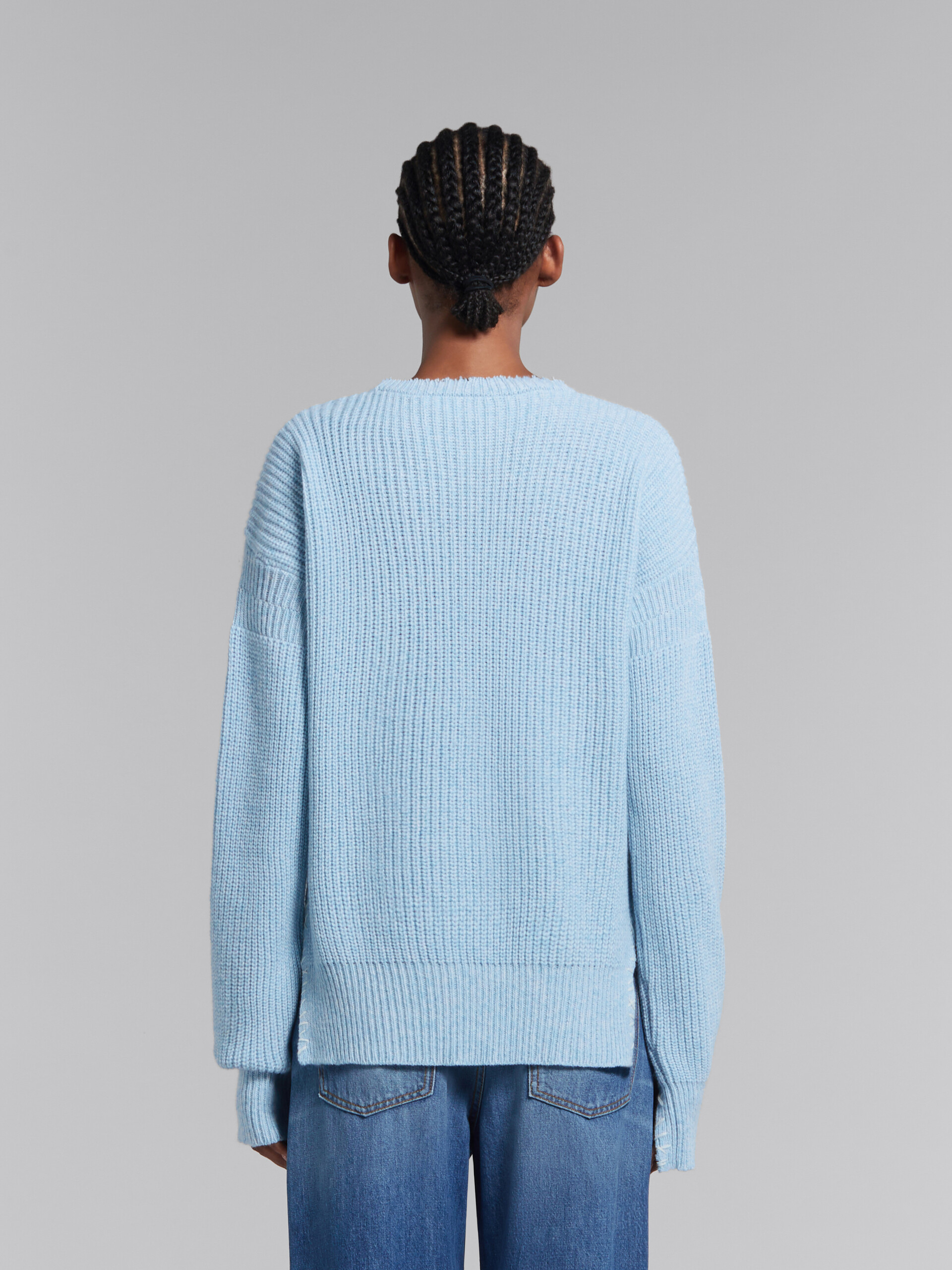 Blauer Pullover aus Mouliné mit Flicken - Pullover - Image 3