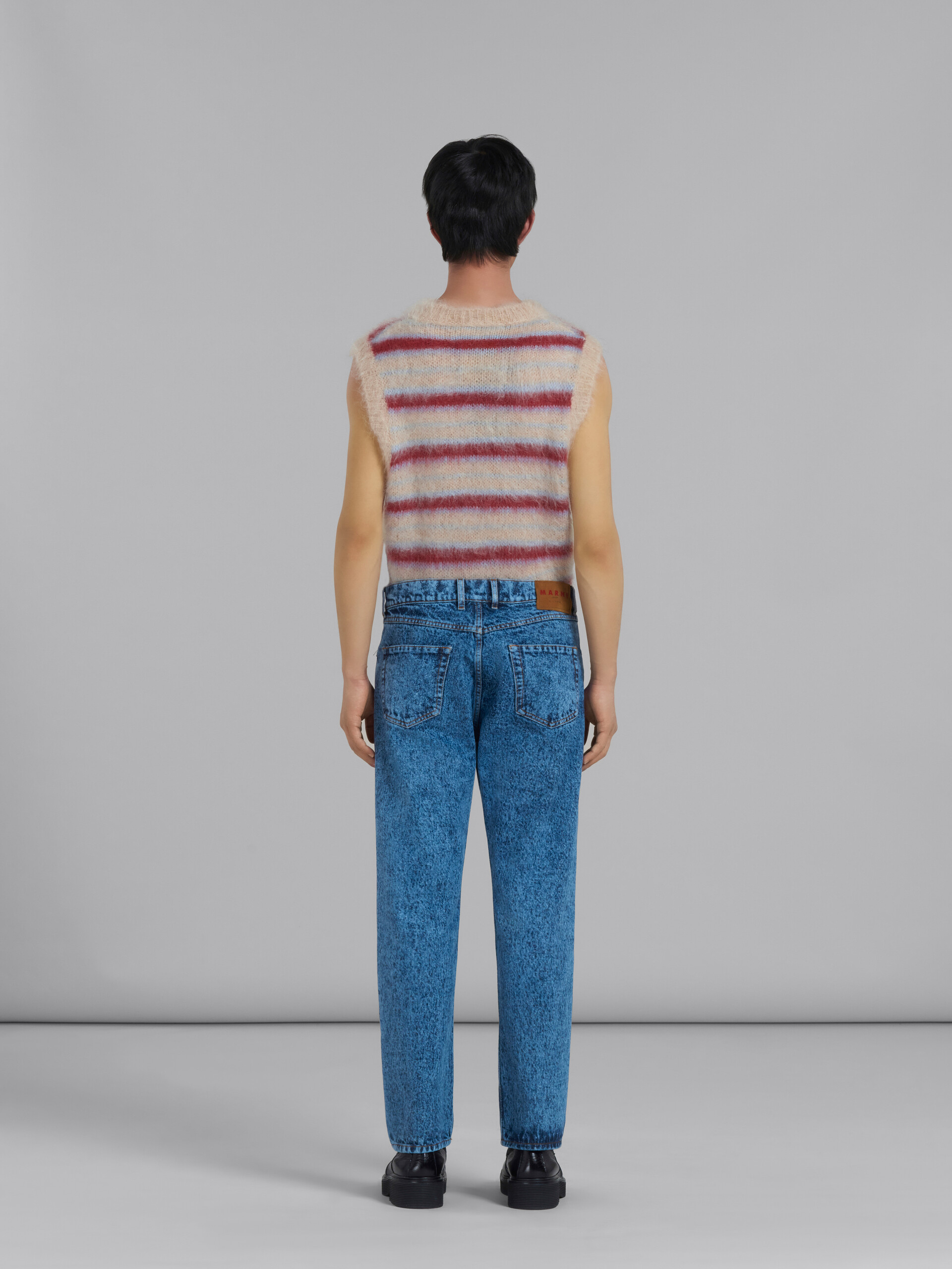 Blaue, gerade geschnittene Hose aus Baumwolldrillich mit marmoriertem Muster - Hosen - Image 3