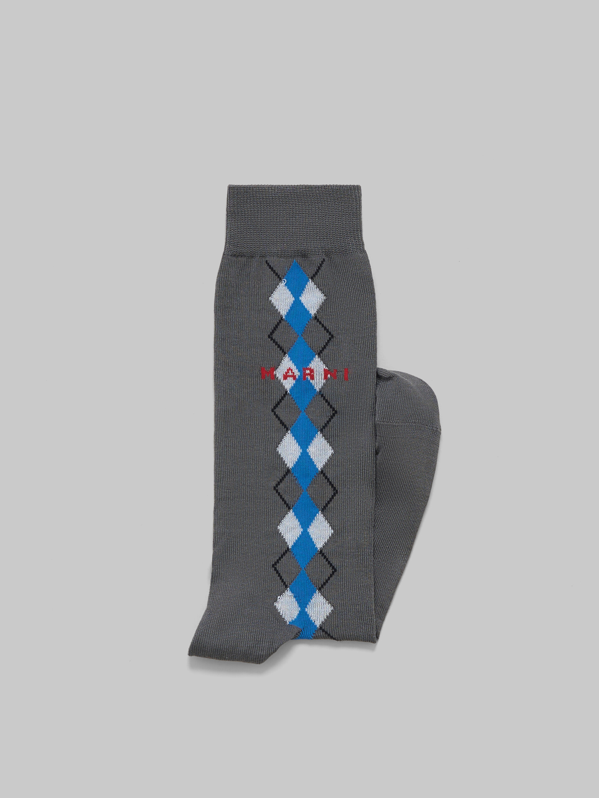 Grey socks with blue Argyle detail - Socks - Image 2