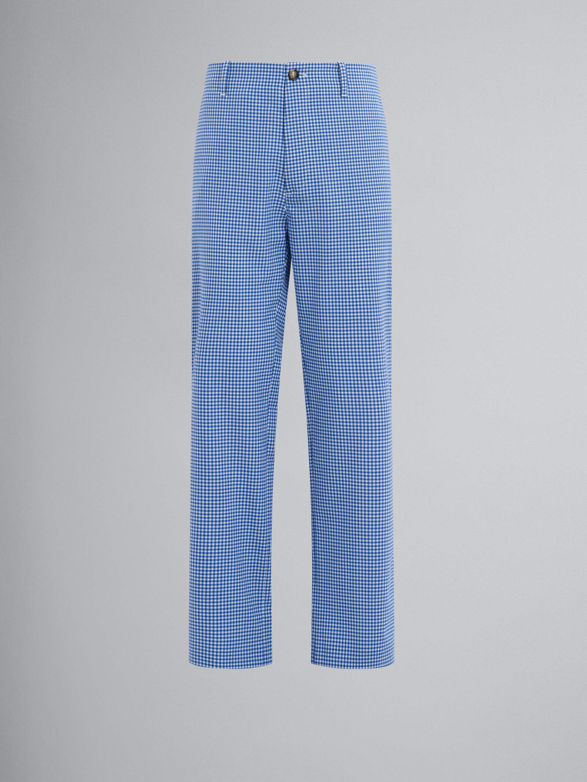 Light blue and white wool blend gingham trousers - Pants - Image 1