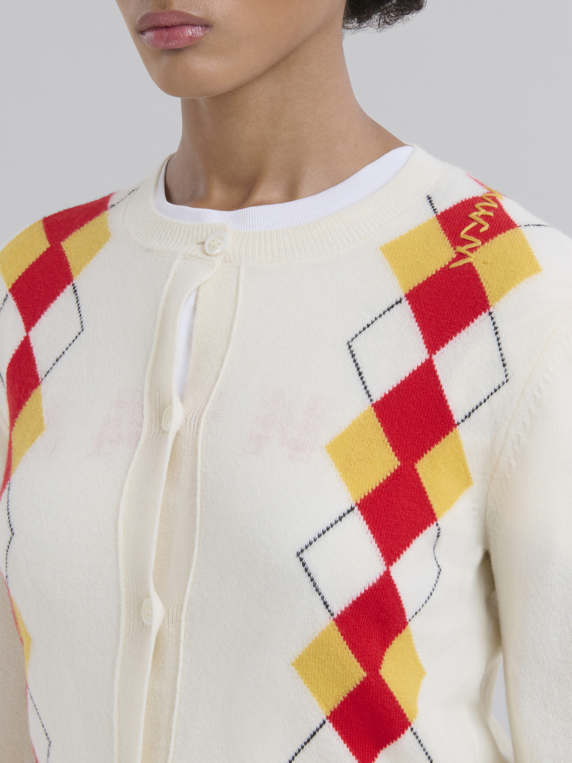 Ivory wool argyle cardigan - Pullovers - Image 4