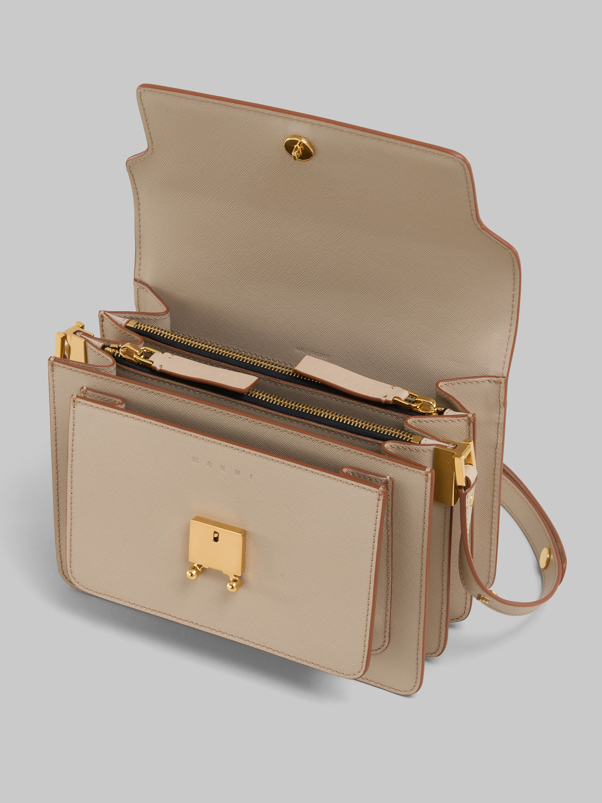 Trunk Bag Media in pelle saffiano beige - Borse a spalla - Image 4