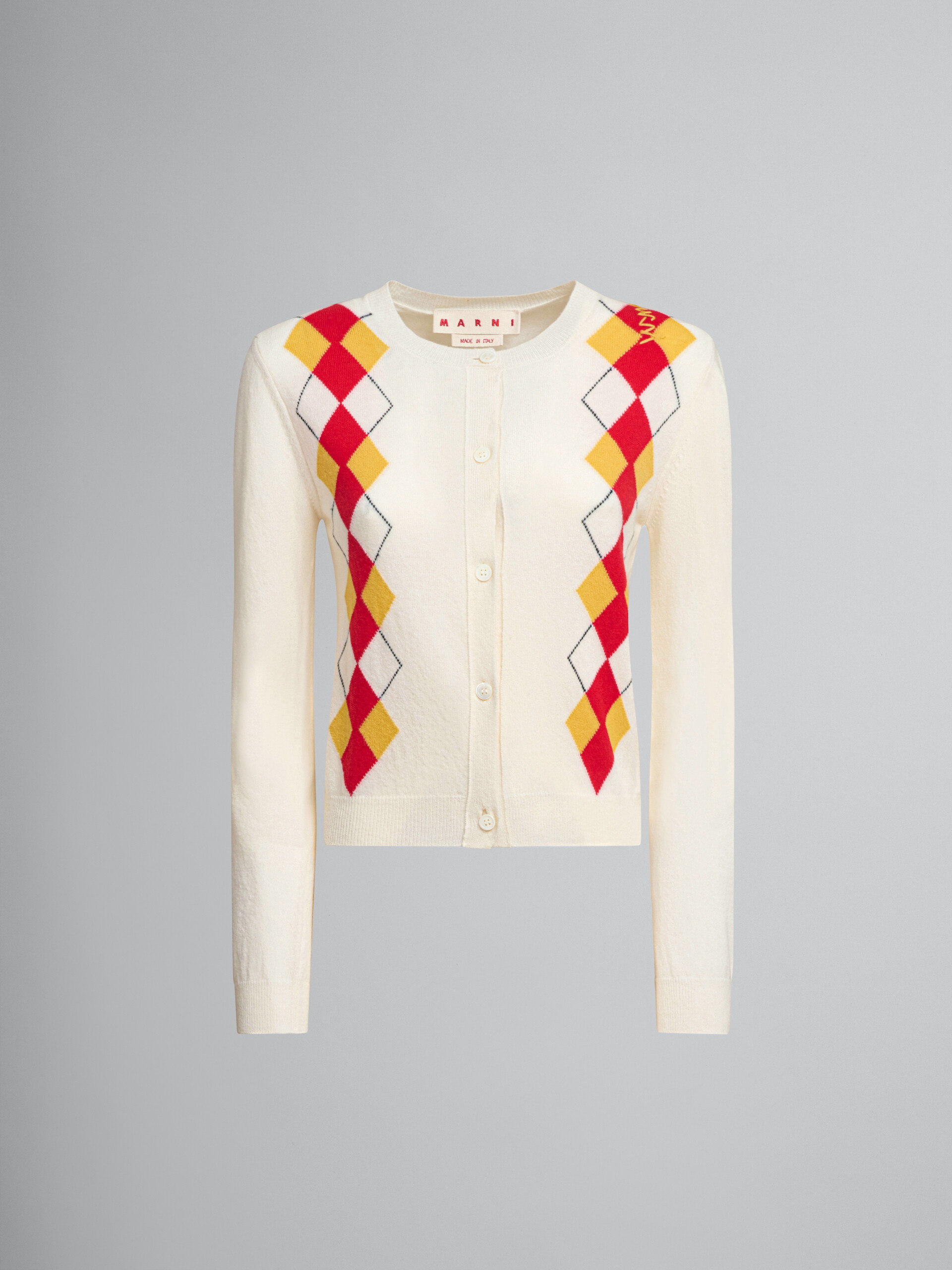 Ivory wool argyle cardigan - Pullovers - Image 1