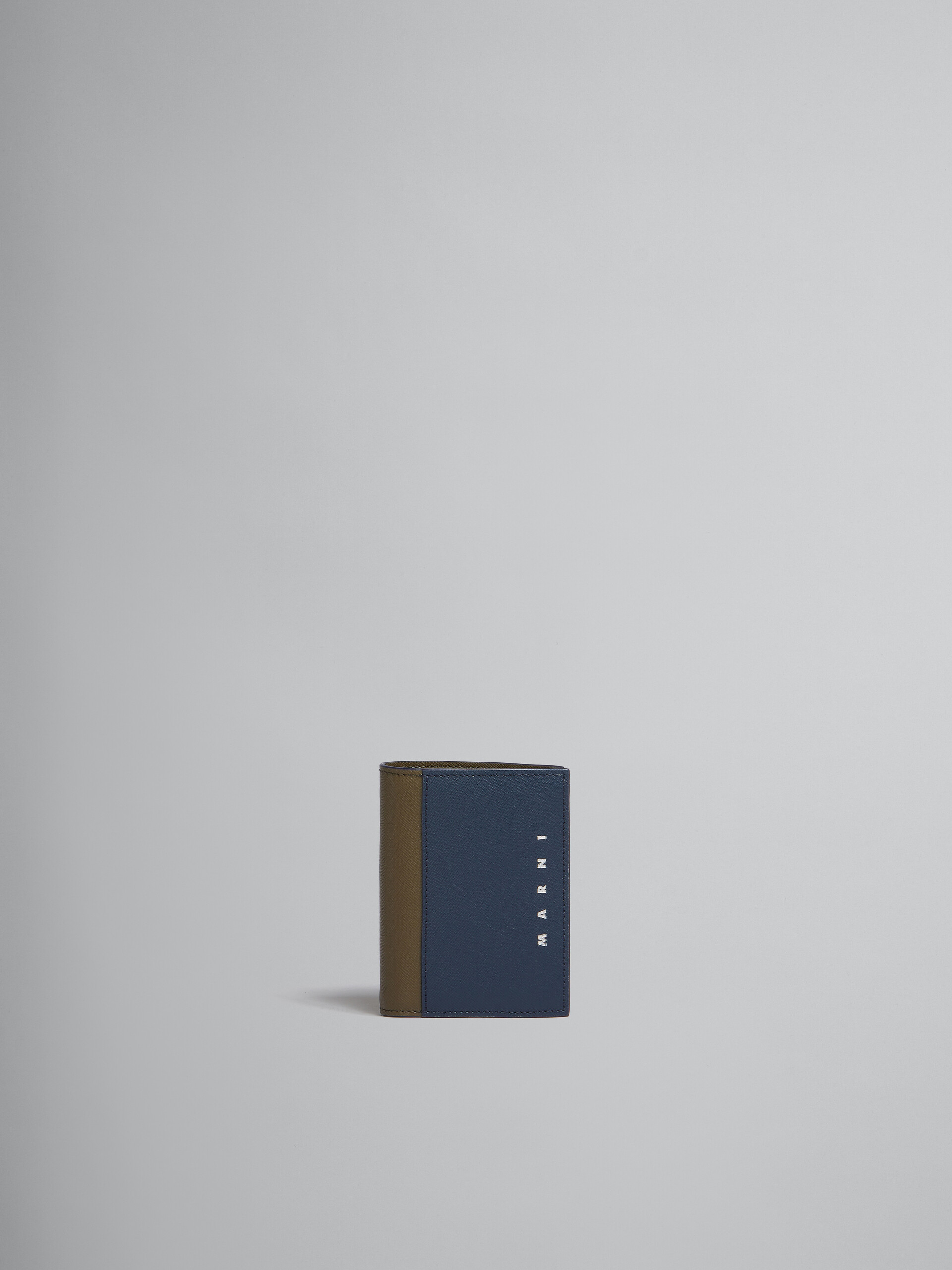 Portefeuille à deux volets en cuir Saffiano bleu profond et vert - Portefeuilles - Image 1