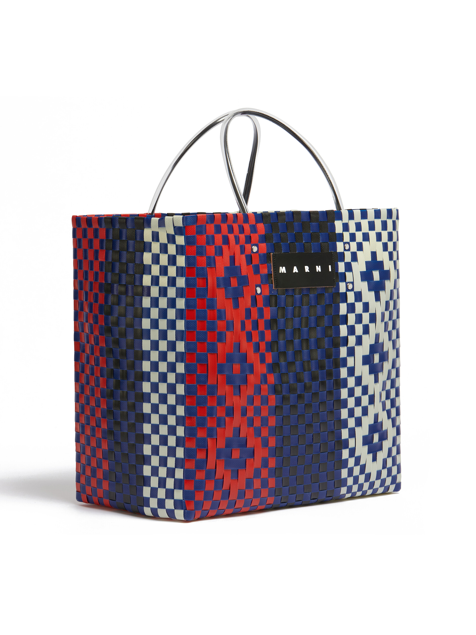 GROSSE MARNI MARKET KORBTASCHE mit Rautenmuster in Rot - Shopper - Image 2