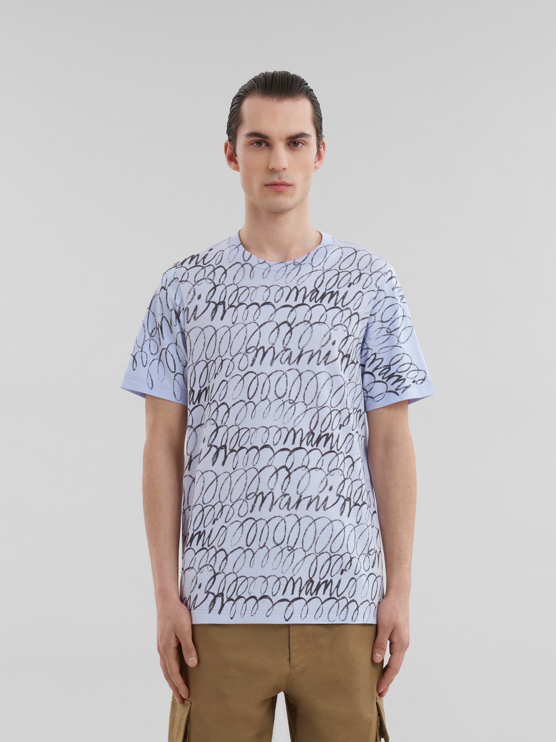 Blue organic cotton T-shirt with Marni Scribble motif - Shirts - Image 2