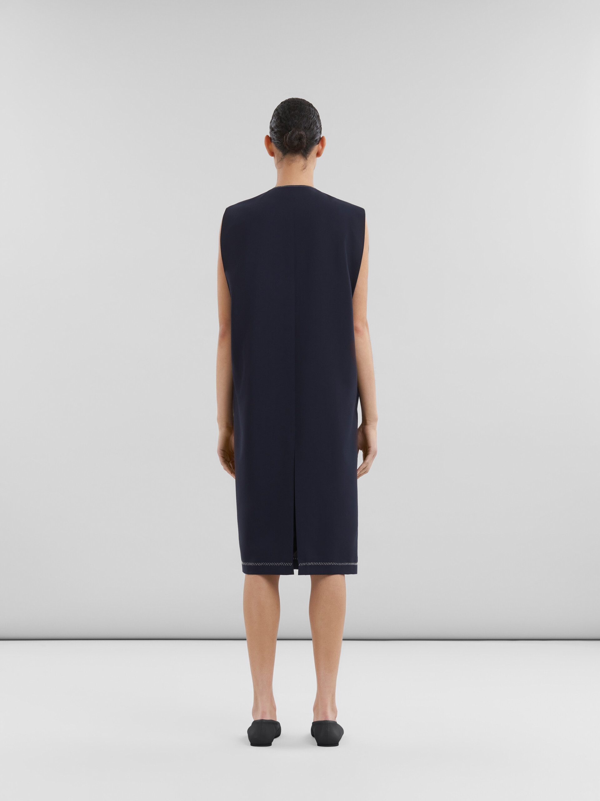 Deep blue tropical wool V-neck dress - Dresses - Image 3