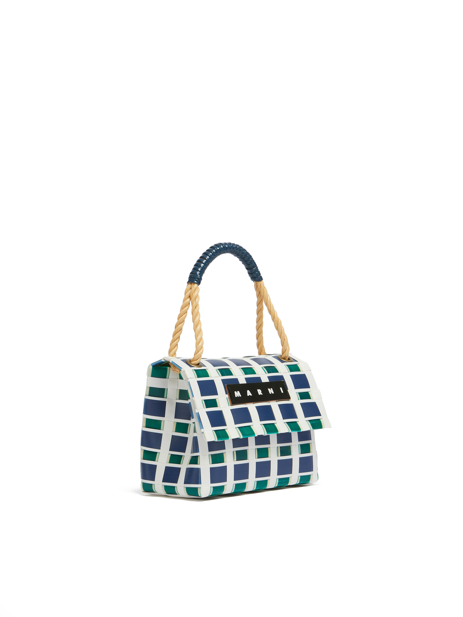 Borsa a spalla MARNI MARKET in intrecciato blu scuro - Borse shopping - Image 2