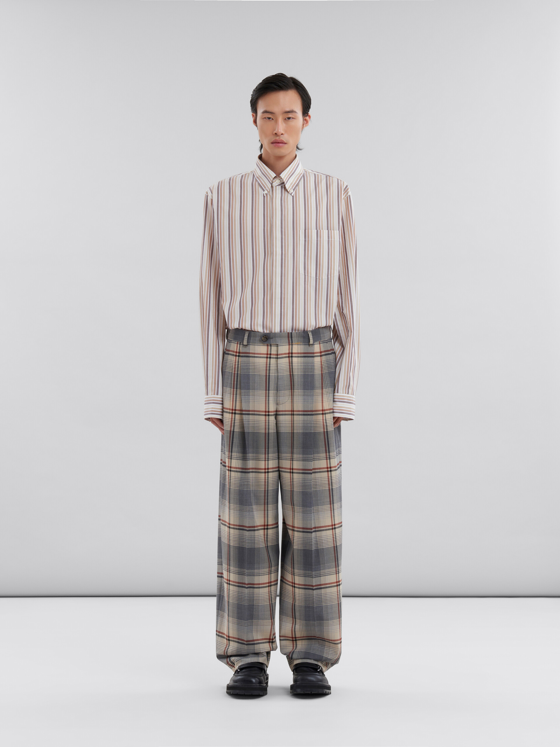 Blue checked wool pleated trousers - Pants - Image 2