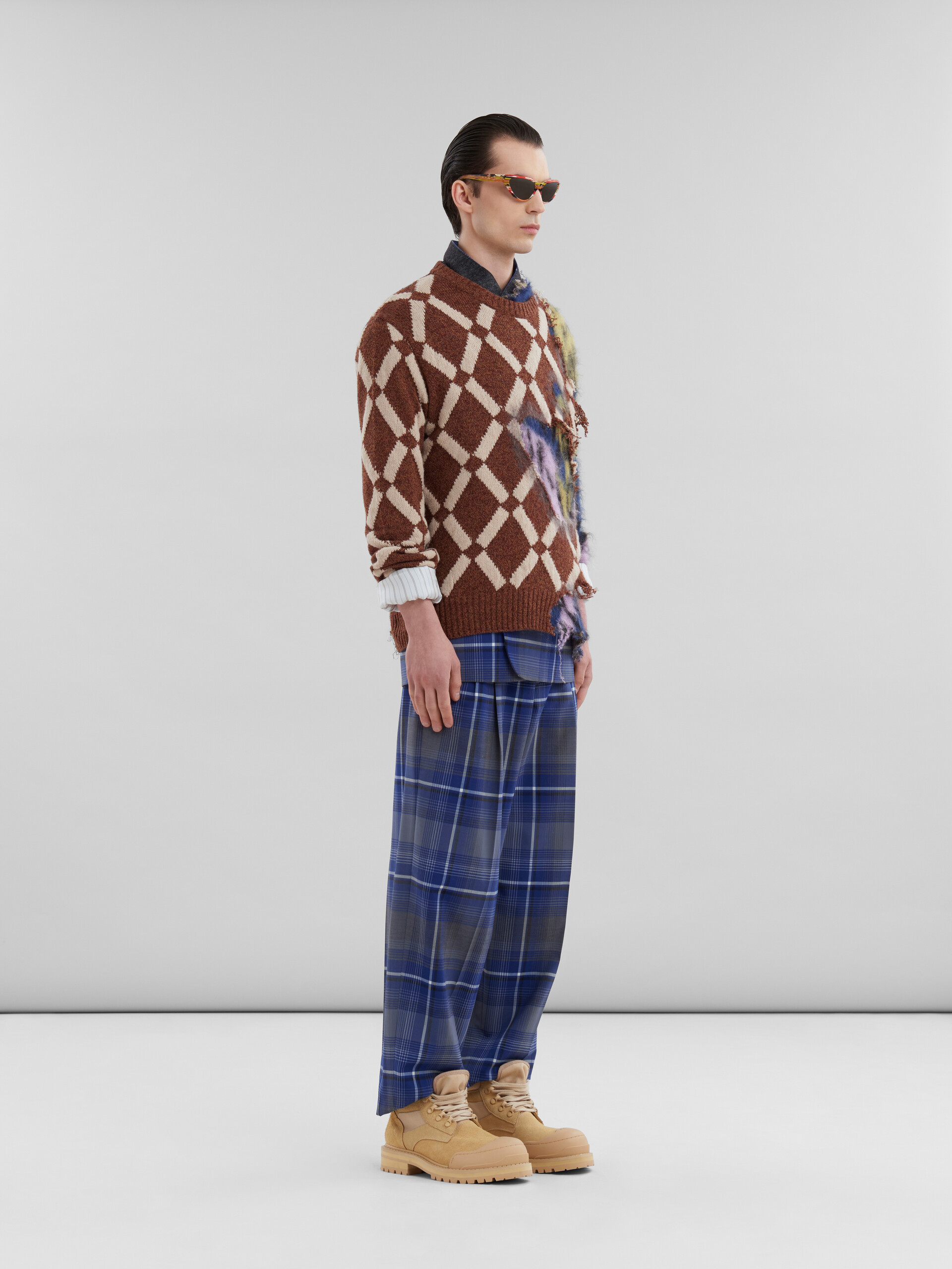 Blue checked wool pleated trousers - Pants - Image 5