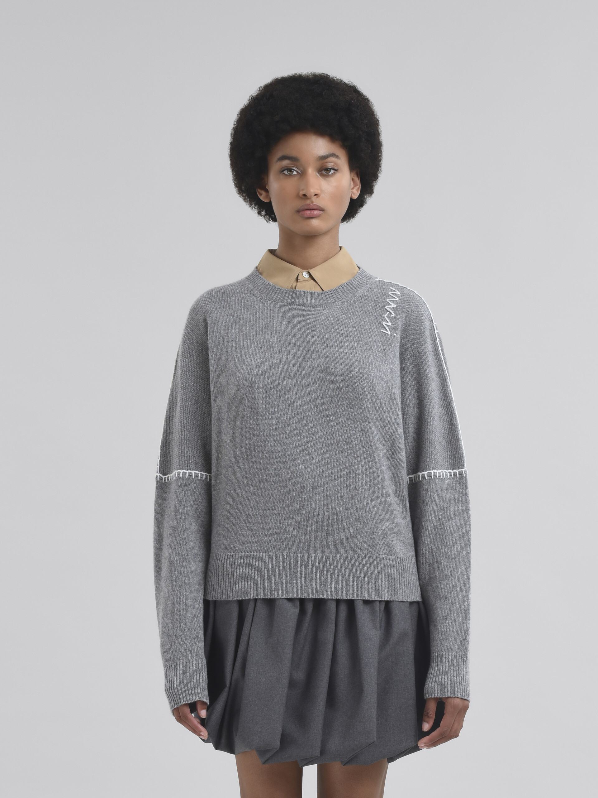 Light pink wool and cashmere crew neck jumper with Marni Symbol - Pullovers - Image 2