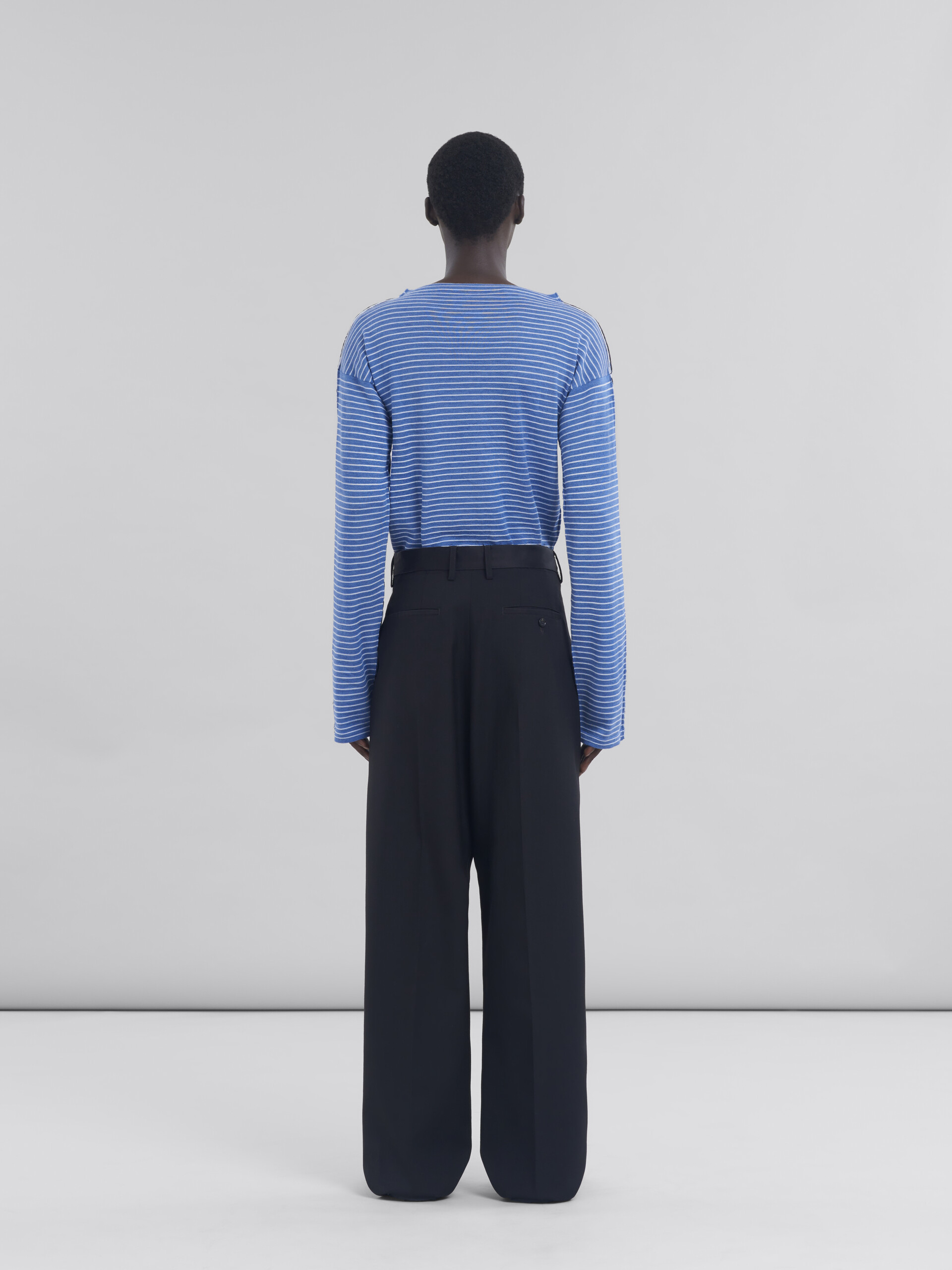 Black wool trousers with contrasting waistband - Pants - Image 3