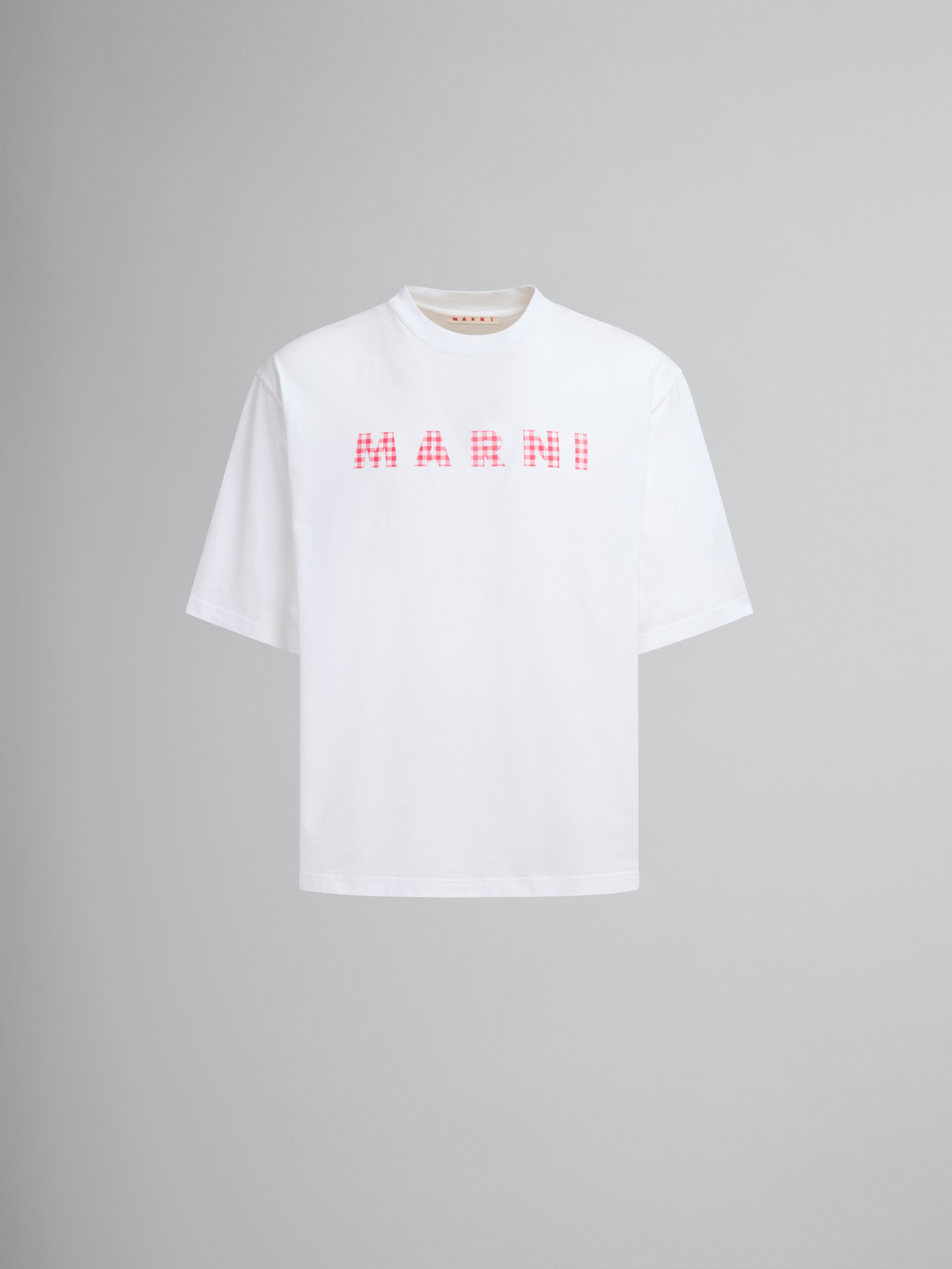 Crew neck T-shirt with checked Marni logo - Shirts - Image 1