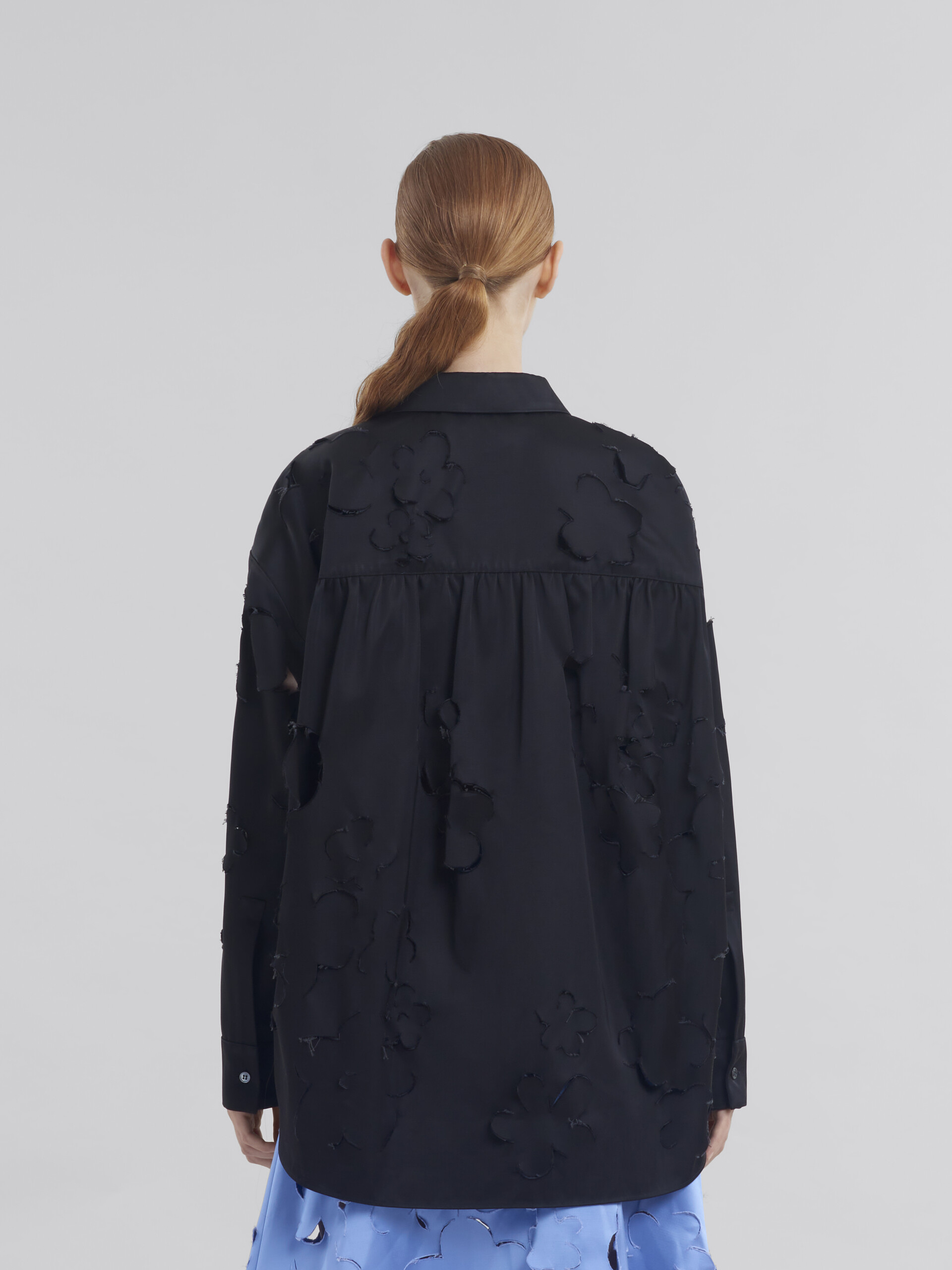 Indigo duchess satin shirt with cut out detail - Shirts - Image 3