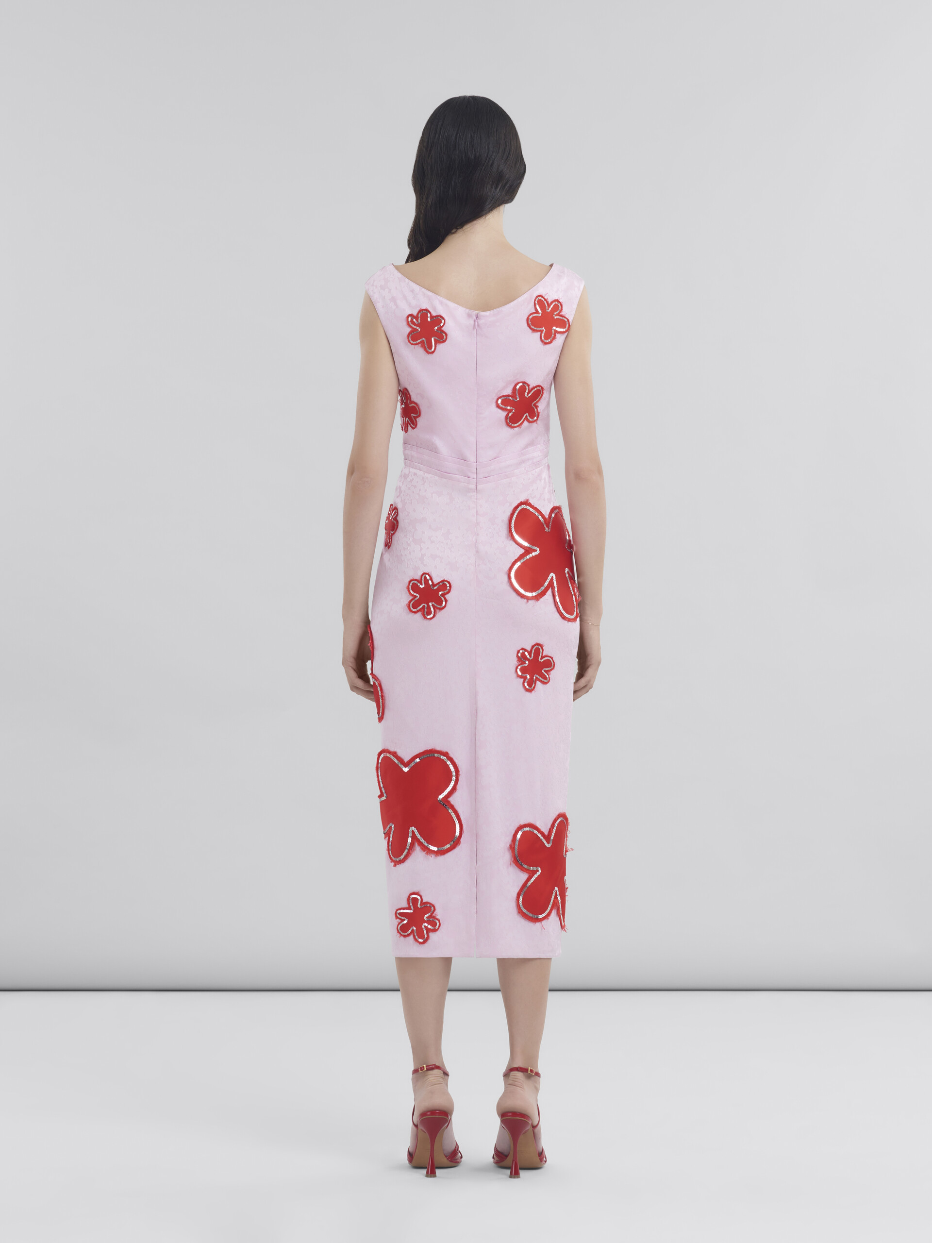 Pink silk jaquard dress with flower patches and sequins - Dresses - Image 3