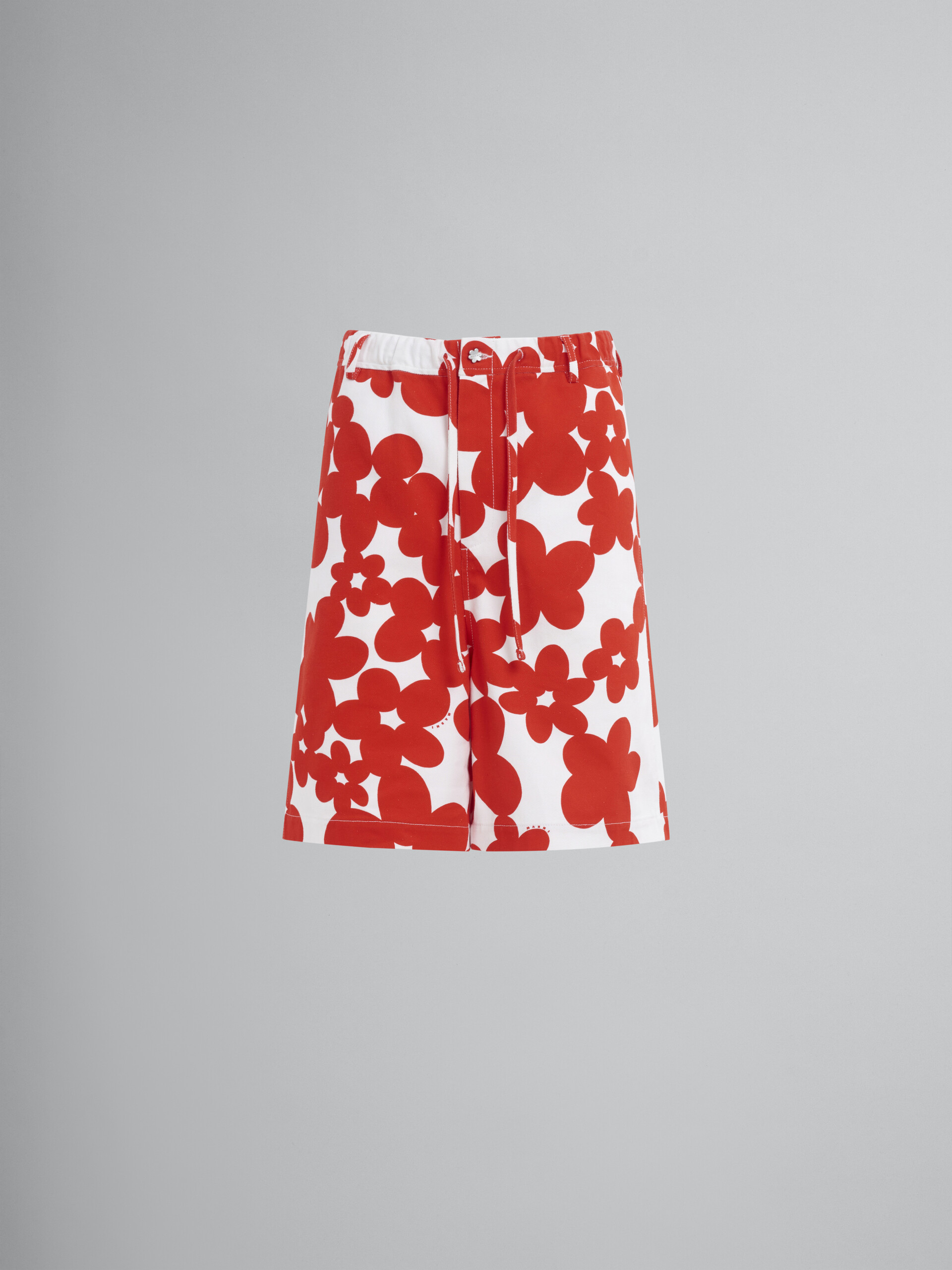 Cotton Bermuda shorts with red and white Dillies print - Pants - Image 1