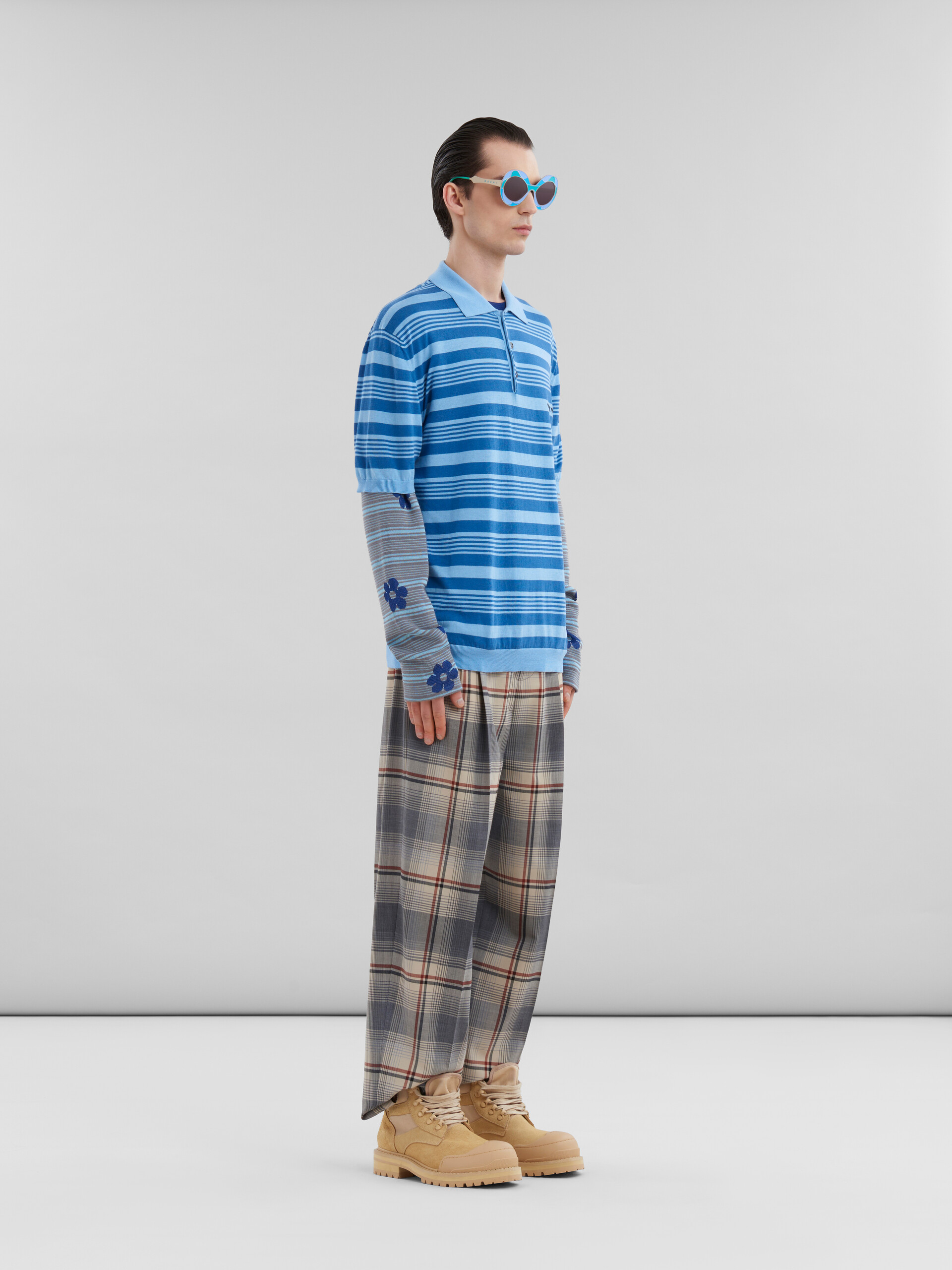 Blue striped cotton polo shirt with Marni mending - Shirts - Image 5