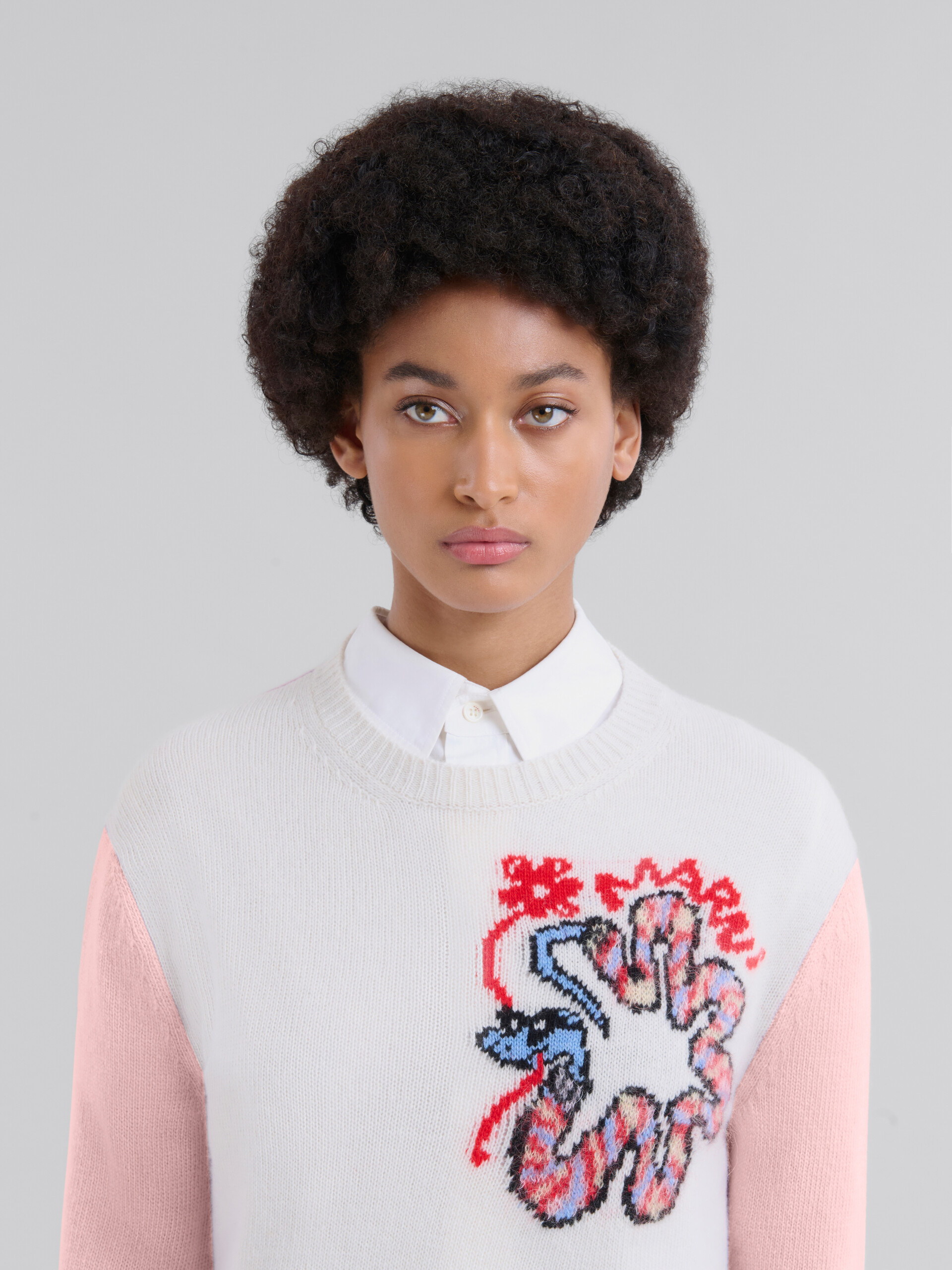 White wool jumper with jacquard snake - Pullovers - Image 4