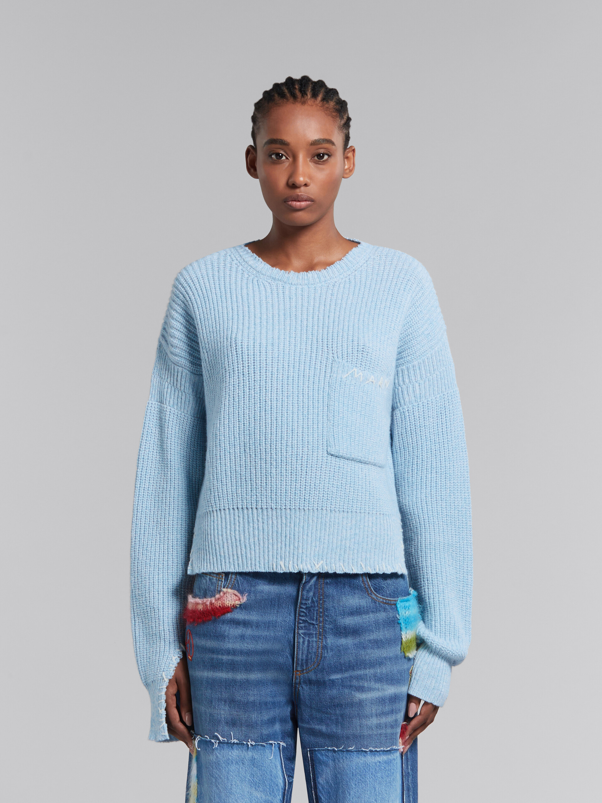 Blauer Pullover aus Mouliné mit Flicken - Pullover - Image 2