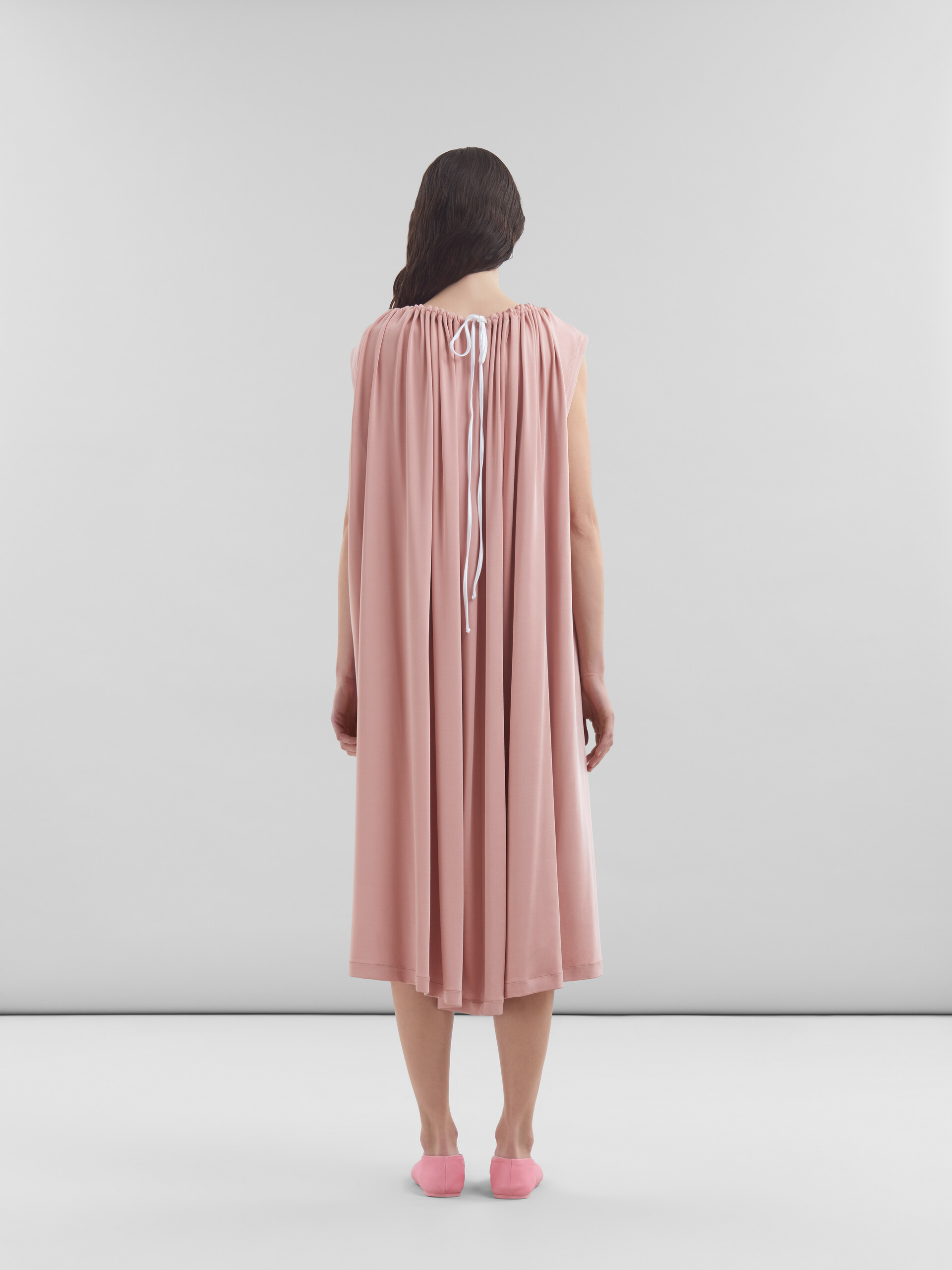 Pink stretch jersey dress with gathered neck - Dresses - Image 3