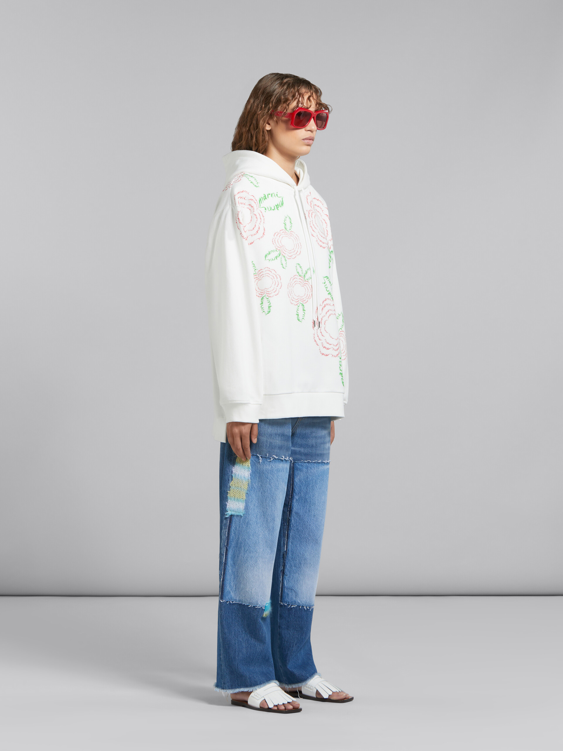 White cotton hoodie with Marni poppies - Pullovers - Image 6