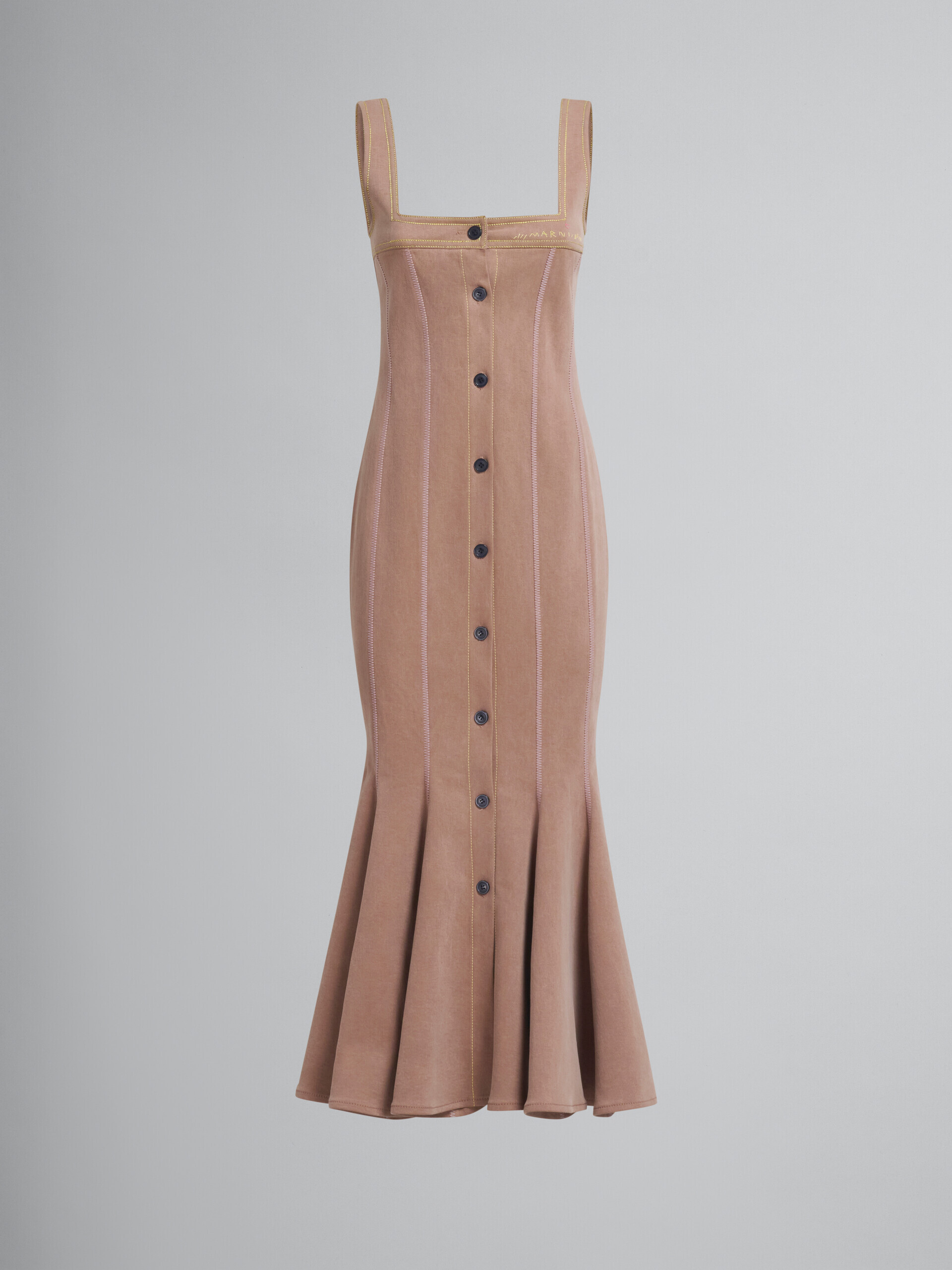 Robe sirène en denim organique marron avec coutures contrastées - Robes - Image 2