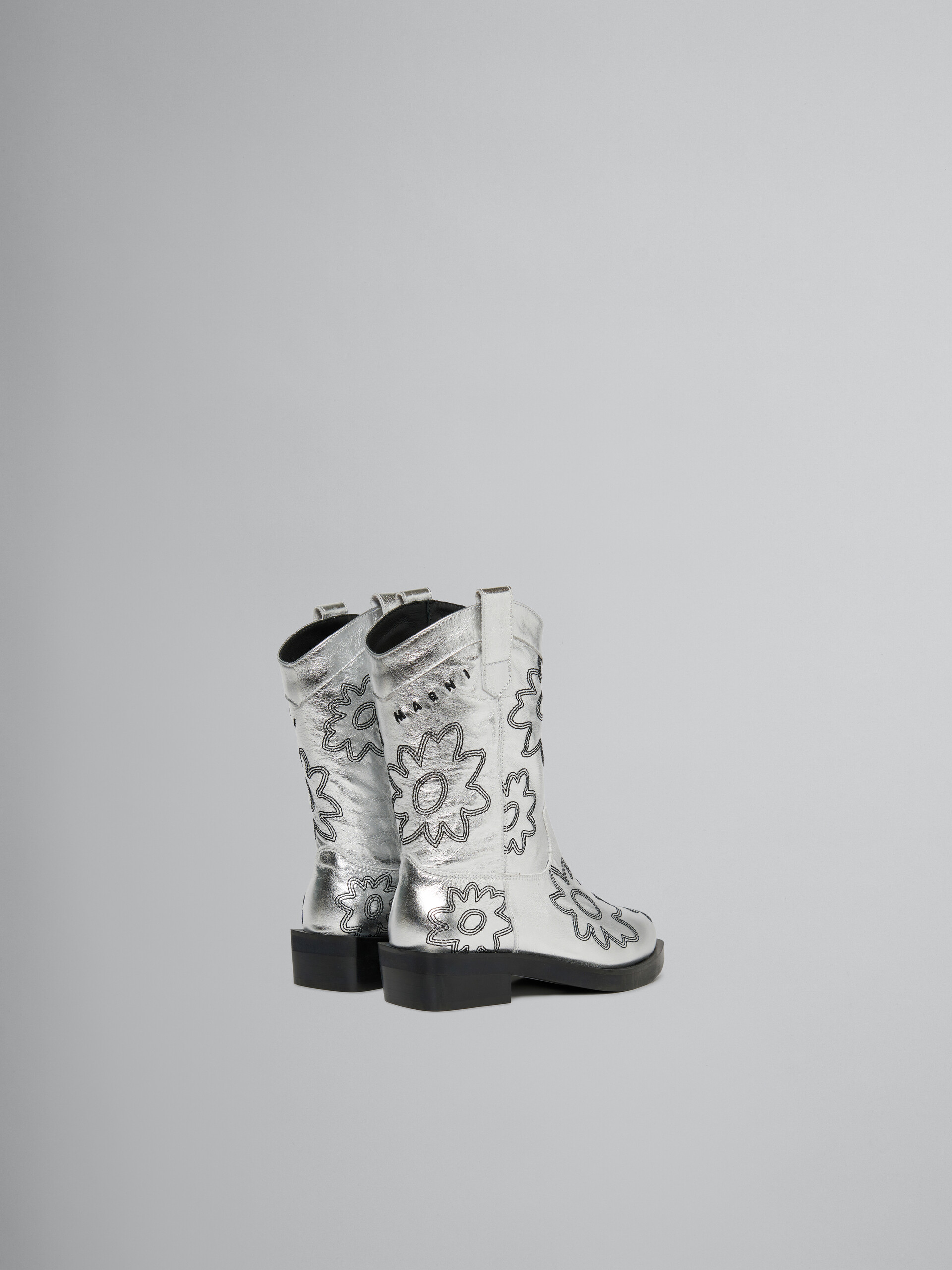 Silver leather cowboy boot with embroidered patch detail - Sneakers - Image 3