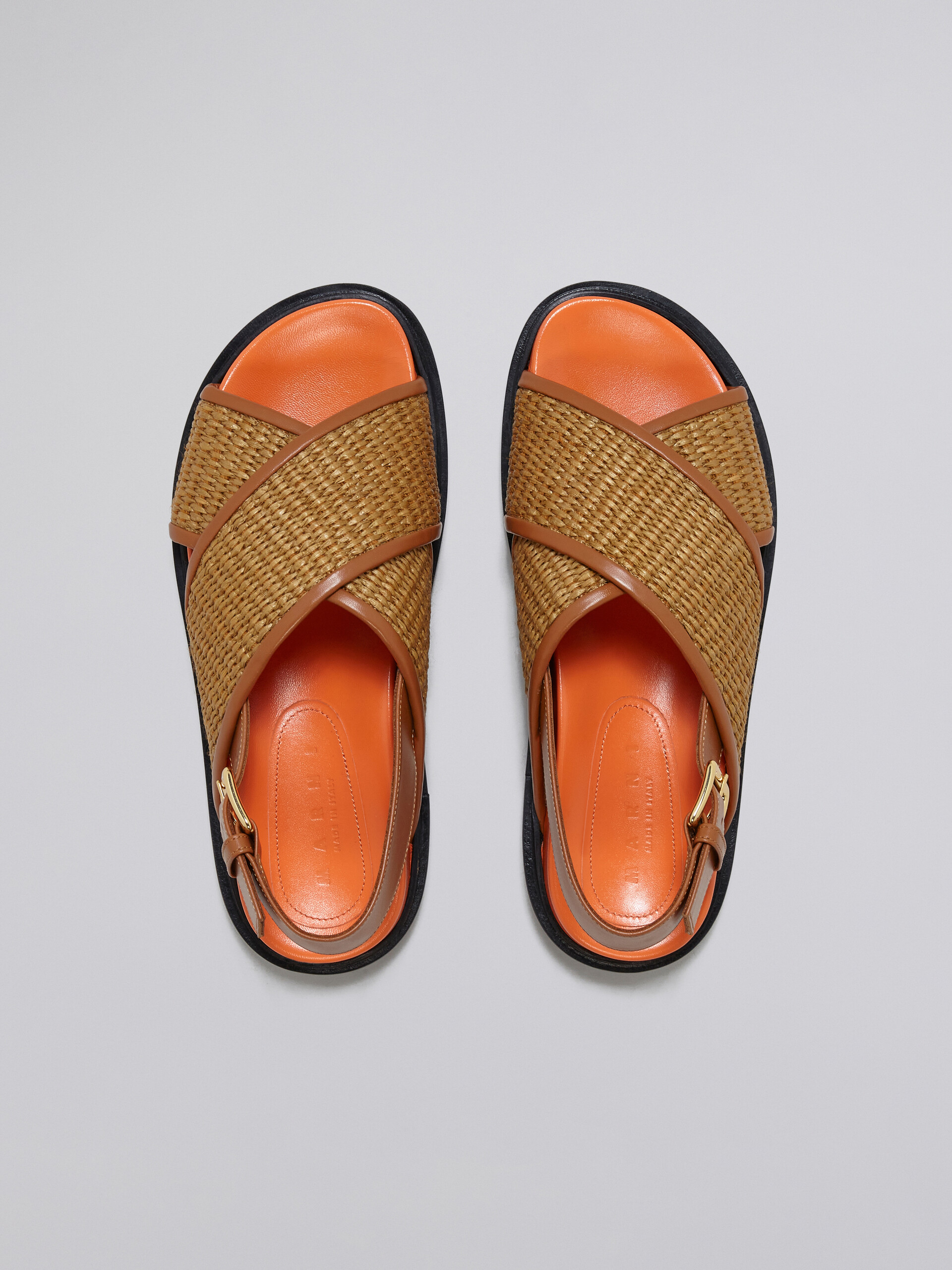 Sandales Fussbett en tissu effet raphia et cuir marron - Sandales - Image 4