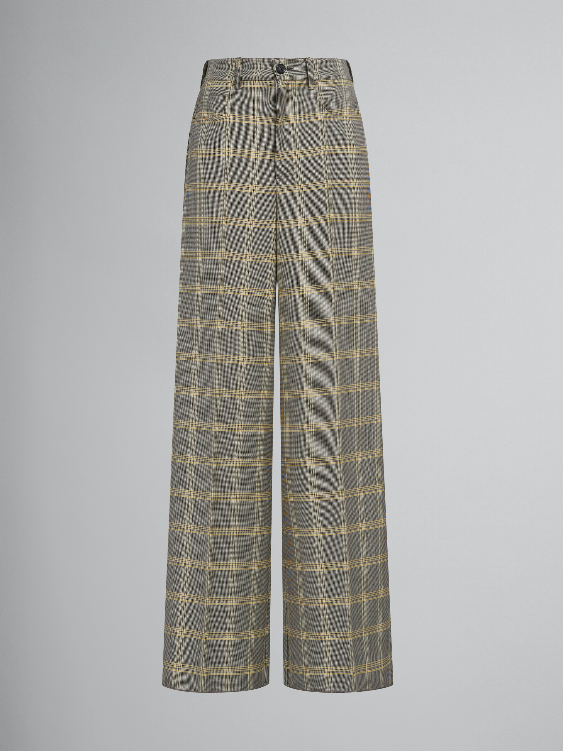 Pantaloni palazzo in lana tecnica con motivo check giallo - Pantaloni - Image 1