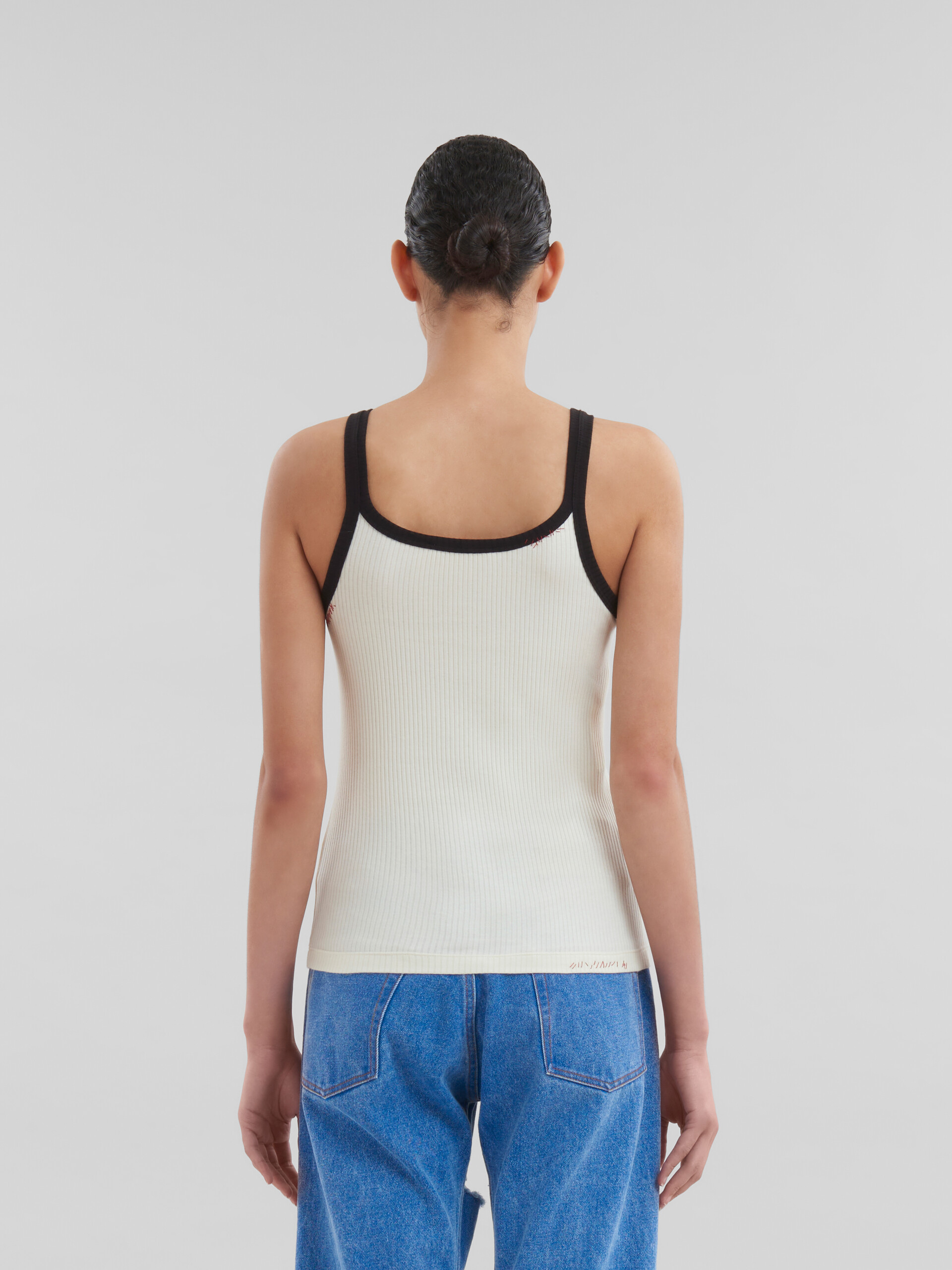 White ribbed cotton tank top with Marni mending - T-shirts - Image 3