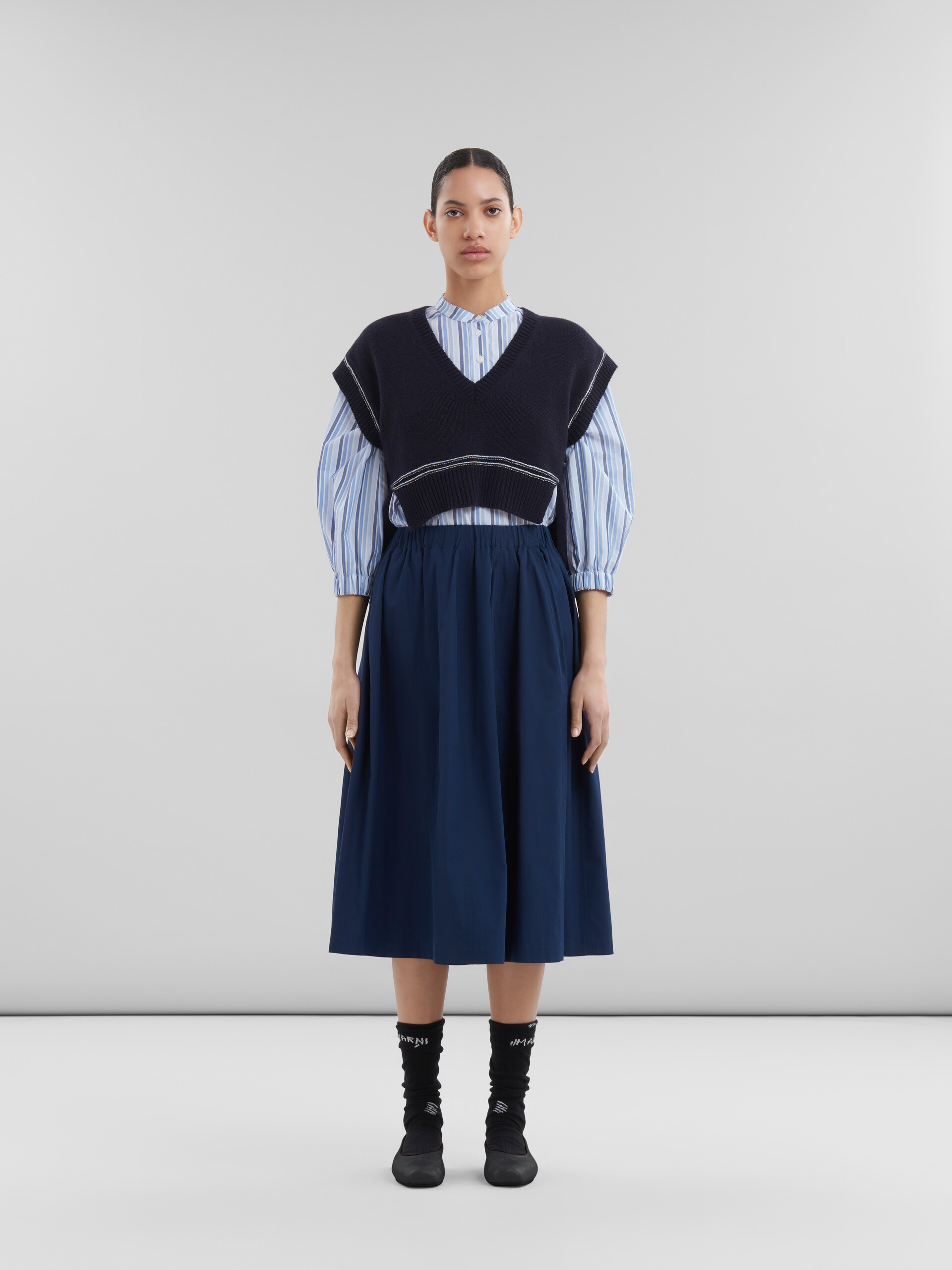 Blue organic poplin elasticated midi skirt - Skirts - Image 2