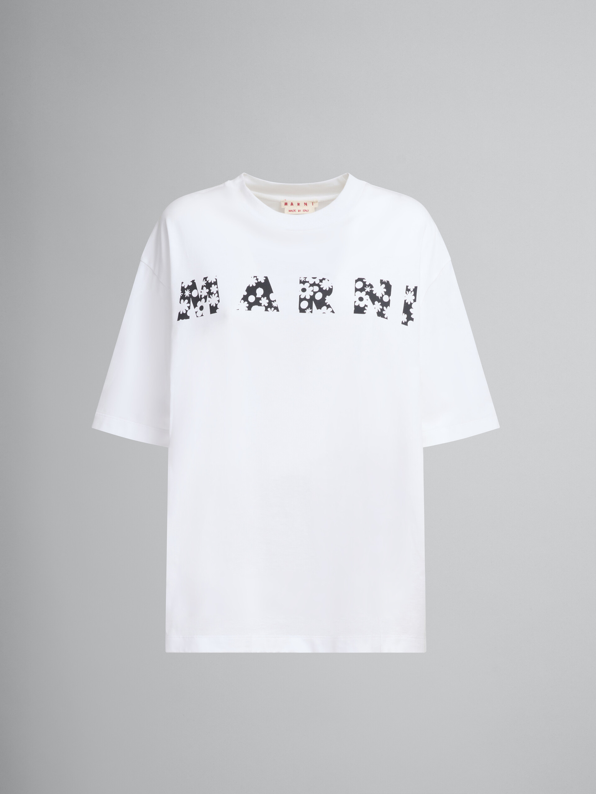 Indigo cotton T-shirt with Marni Pop Fields logo - T-shirts - Image 1