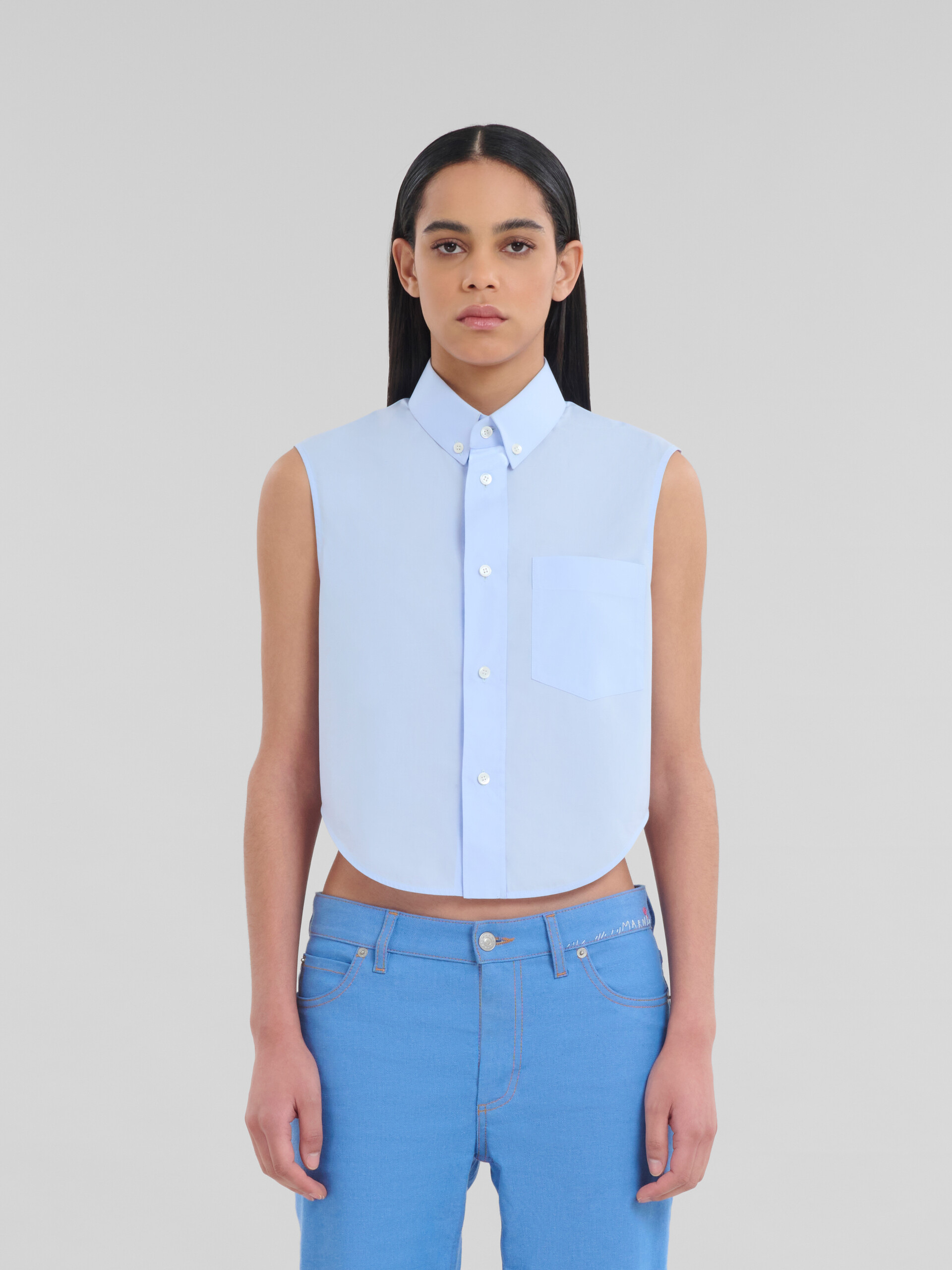 White organic poplin cropped shirt - Shirts - Image 2