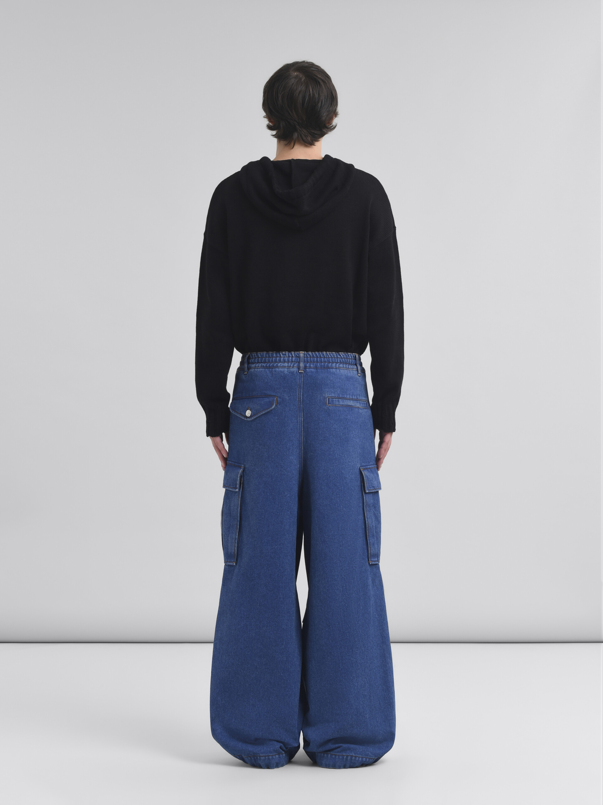 Dark blue denim cargo pants with Marni logo patch - Pants - Image 3