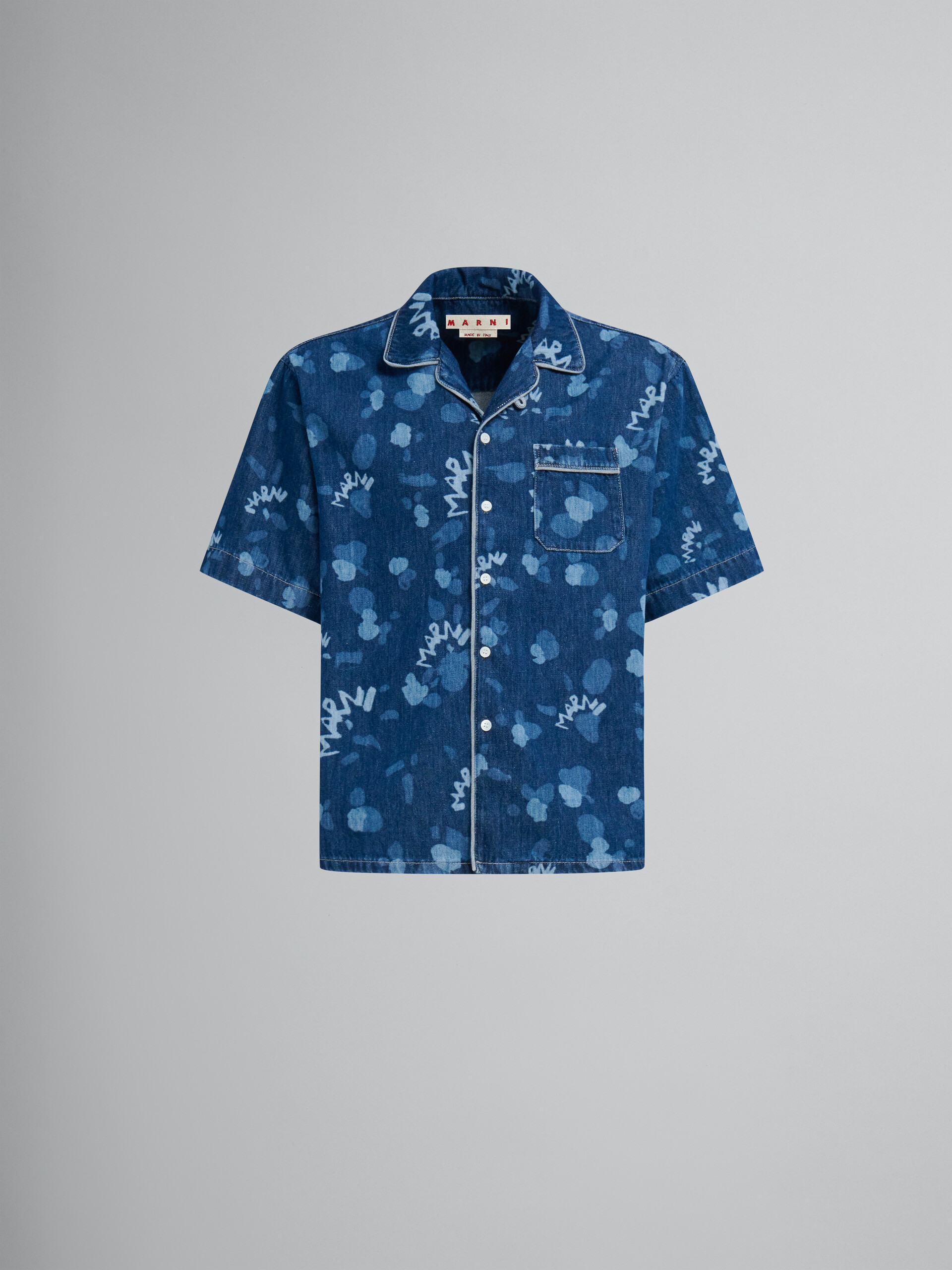 Blaues Bowlinghemd aus Denim mit Marni Dripping-Print - Hemden - Image 1